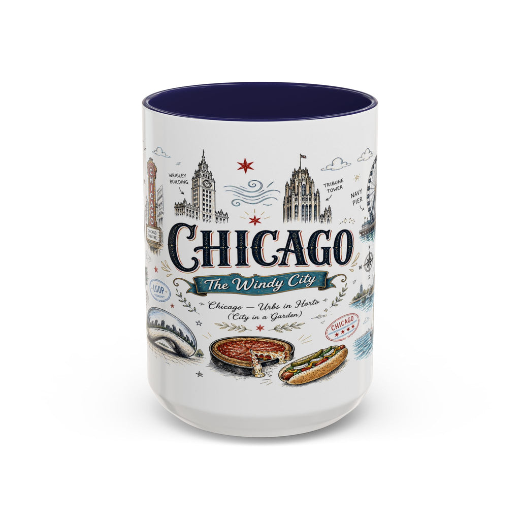 Chicago Coffee Mug | Illinois Souvenir City Gift | Accent Color Ceramic 11oz 15oz