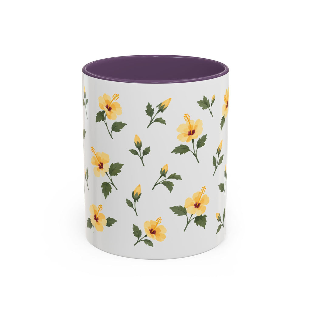 Hawaii Yellow hibiscus Mug, State Flower Floral Coffee Cup, 11oz Botanical Gift