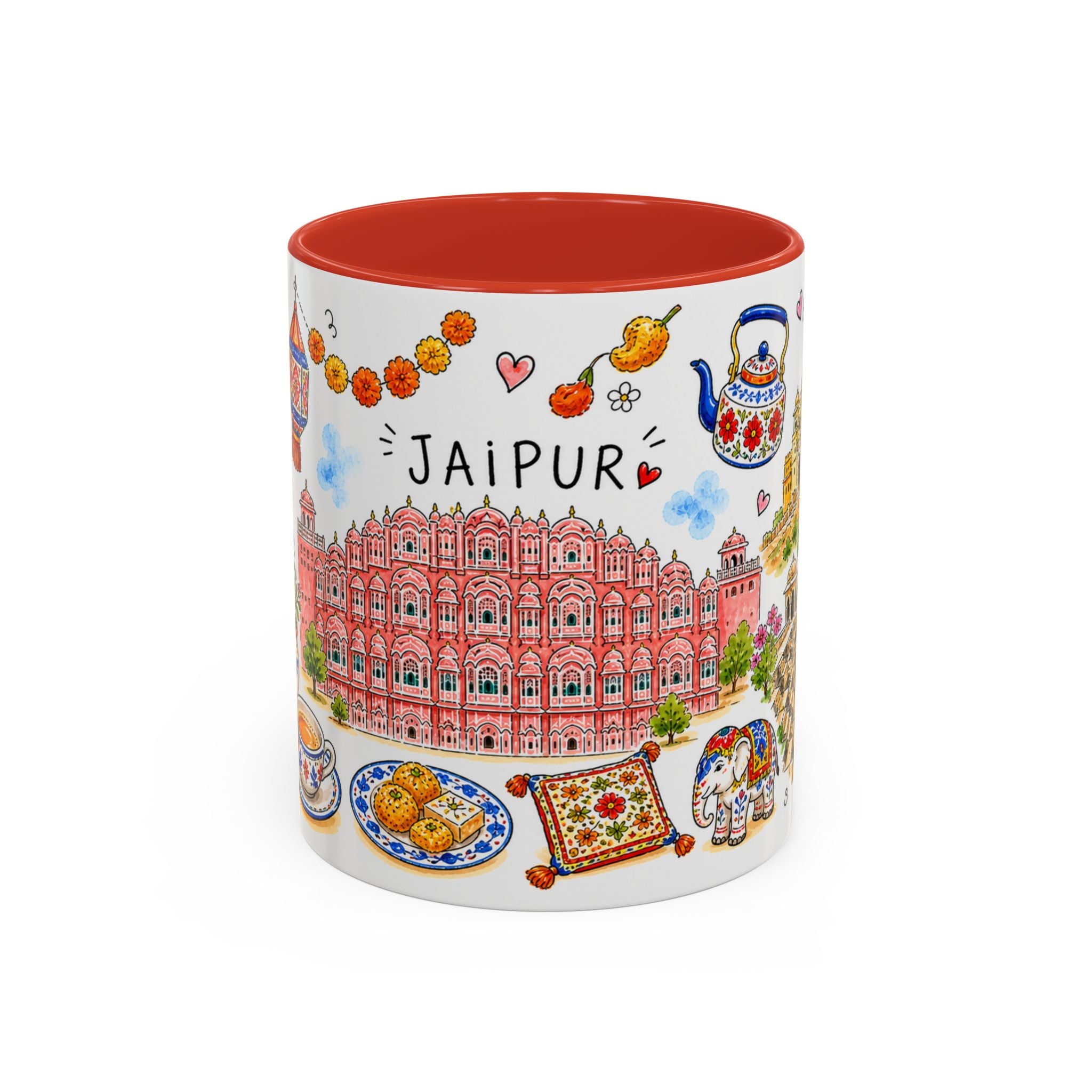 Jaipur Illustrated Travel Mug | City Souvenir Accent Coffee Mug | 11oz 15oz Ceramic Cup