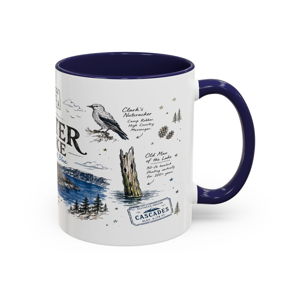 Crater Lake National Park Coffee Mug | Oregon Volcano Blue Lake Hiking Gift | Accent Color Ceramic 11oz 15oz