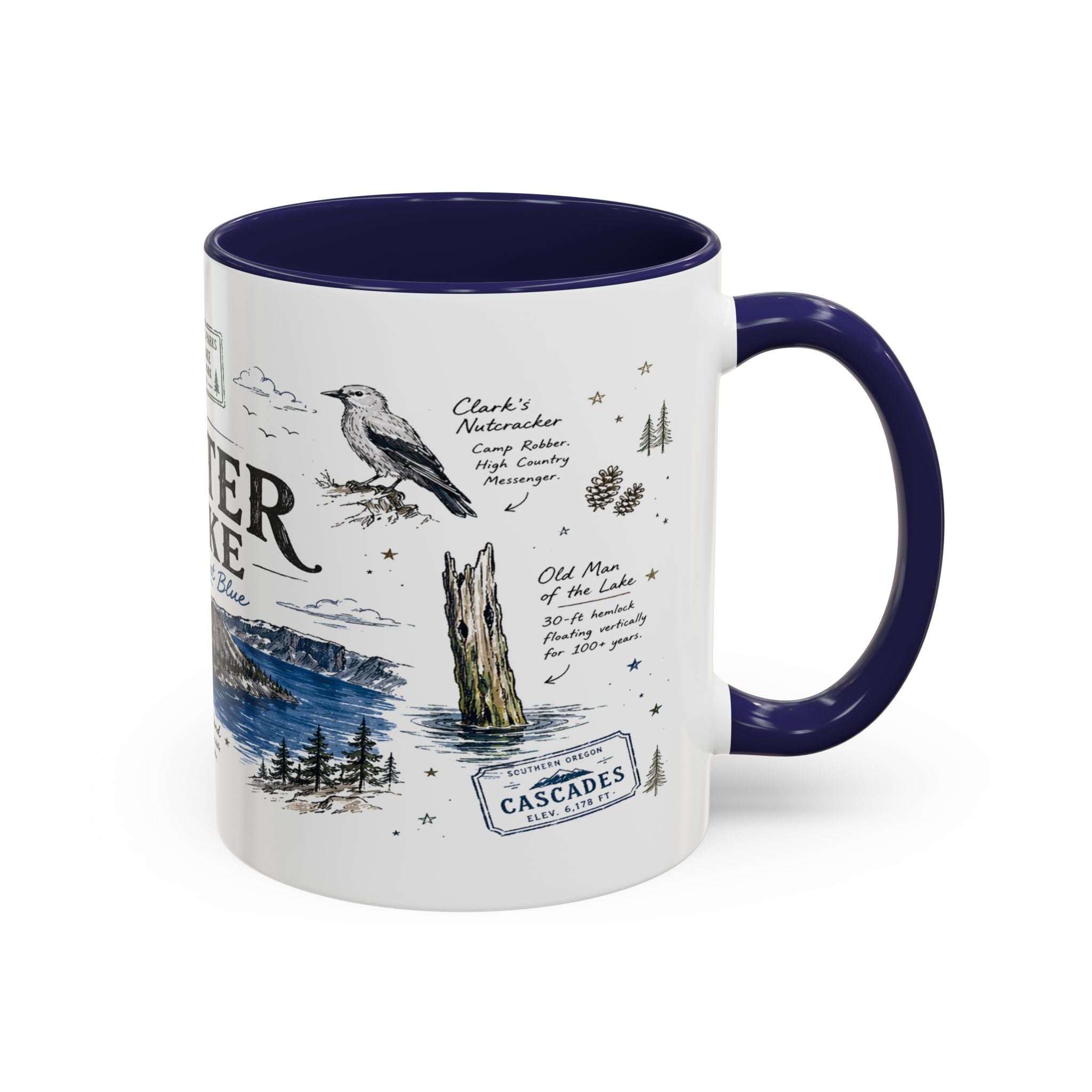 Crater Lake National Park Coffee Mug | Oregon Volcano Blue Lake Hiking Gift | Accent Color Ceramic 11oz 15oz