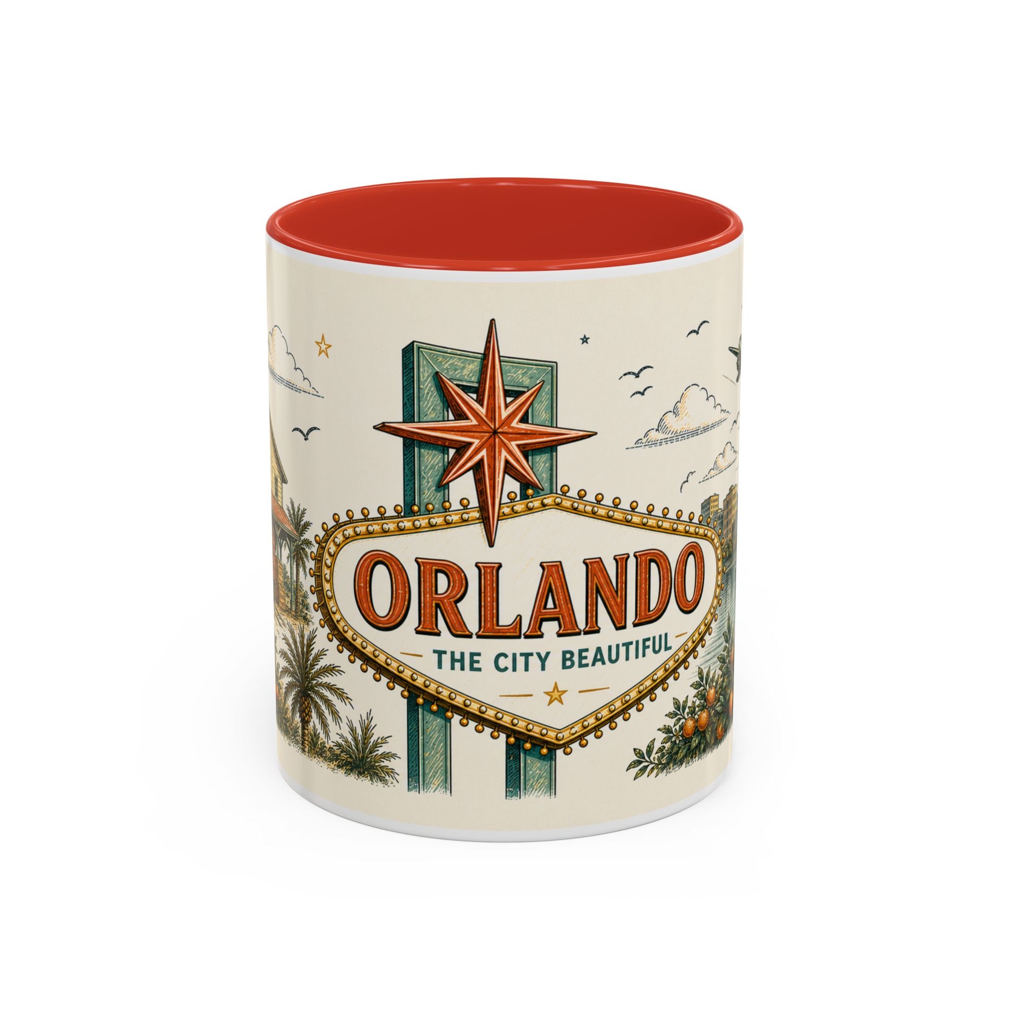 Orlando Coffee Mug | United States Travel Souvenir | Vintage Illustrated City Gift | 11 oz 15 oz Accent Mug