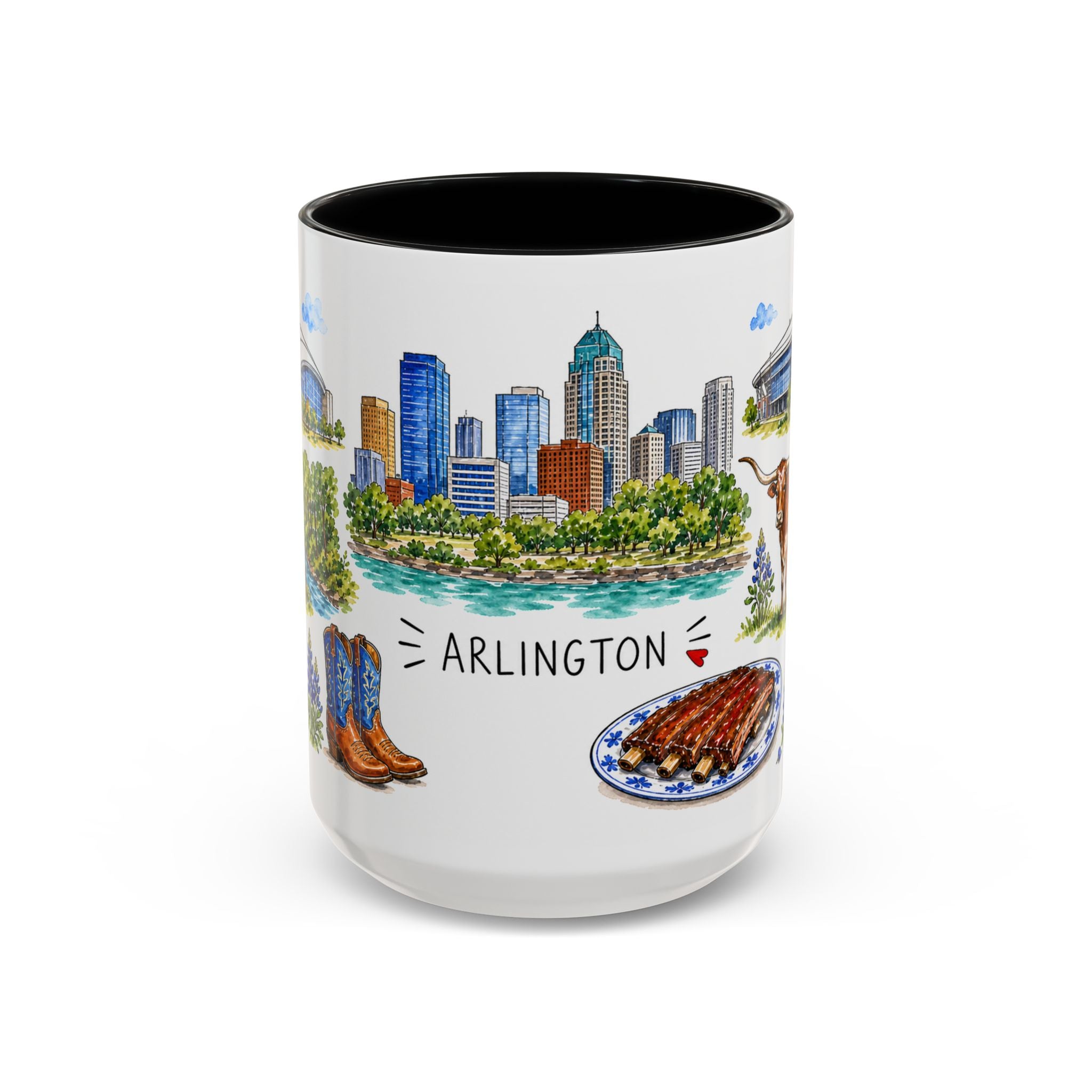 Arlington Illustrated Travel Mug | City Souvenir Accent Coffee Mug | 11oz 15oz Ceramic Cup