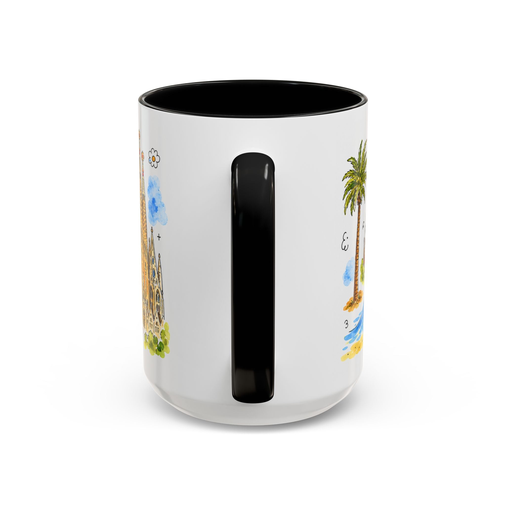 Barcelona Travel Mug | European City Souvenir Accent Coffee Mug | 11oz 15oz Ceramic Cup