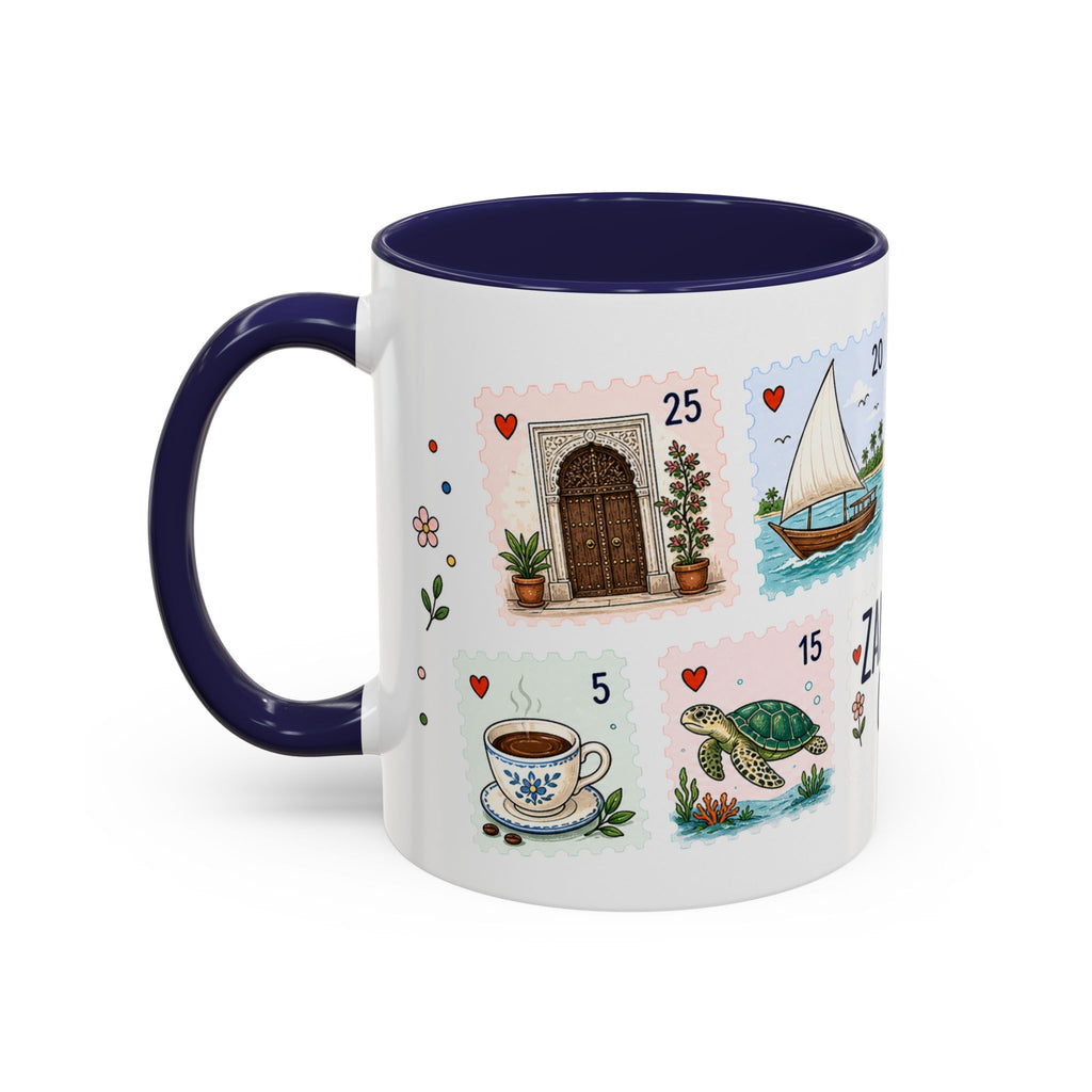 Zanzibar City Coffee Mug | Postage Stamp Collage Mug | Travel Souvenir Accent Cup 11oz 15oz