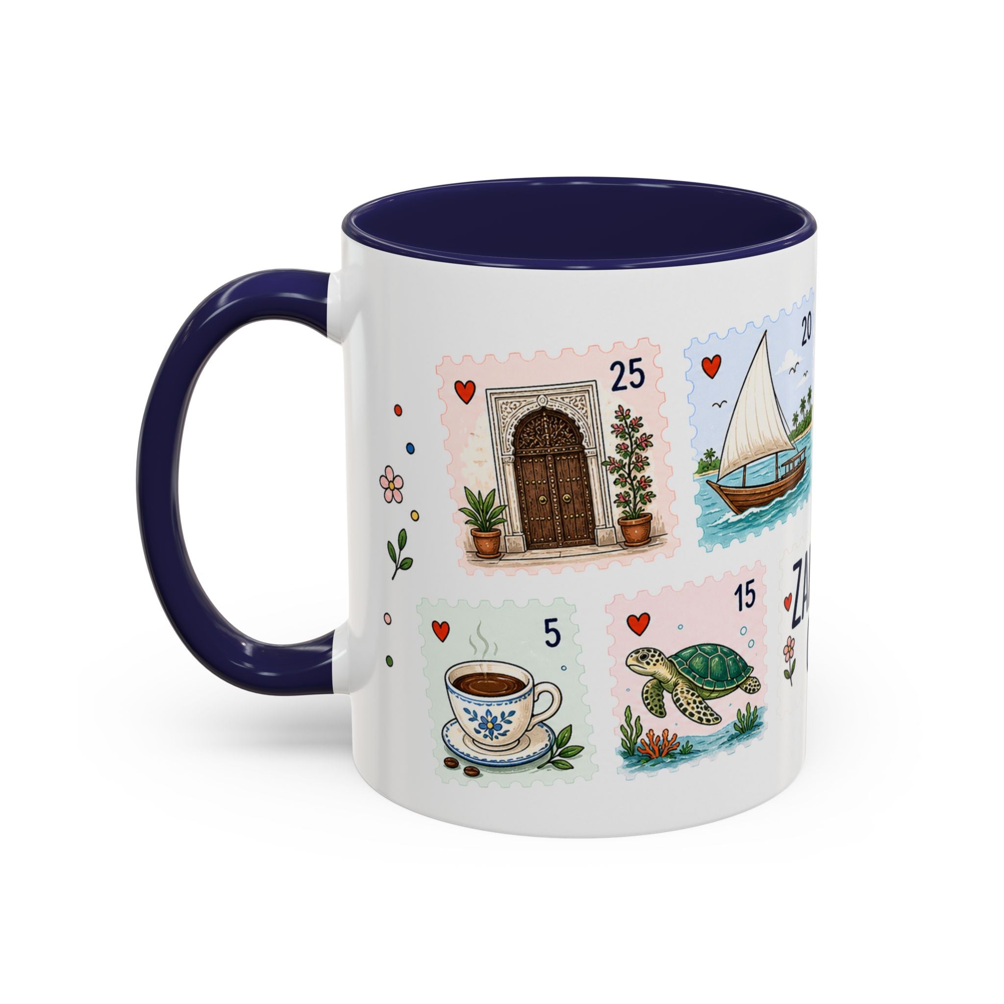 Zanzibar City Coffee Mug | Postage Stamp Collage Mug | Travel Souvenir Accent Cup 11oz 15oz