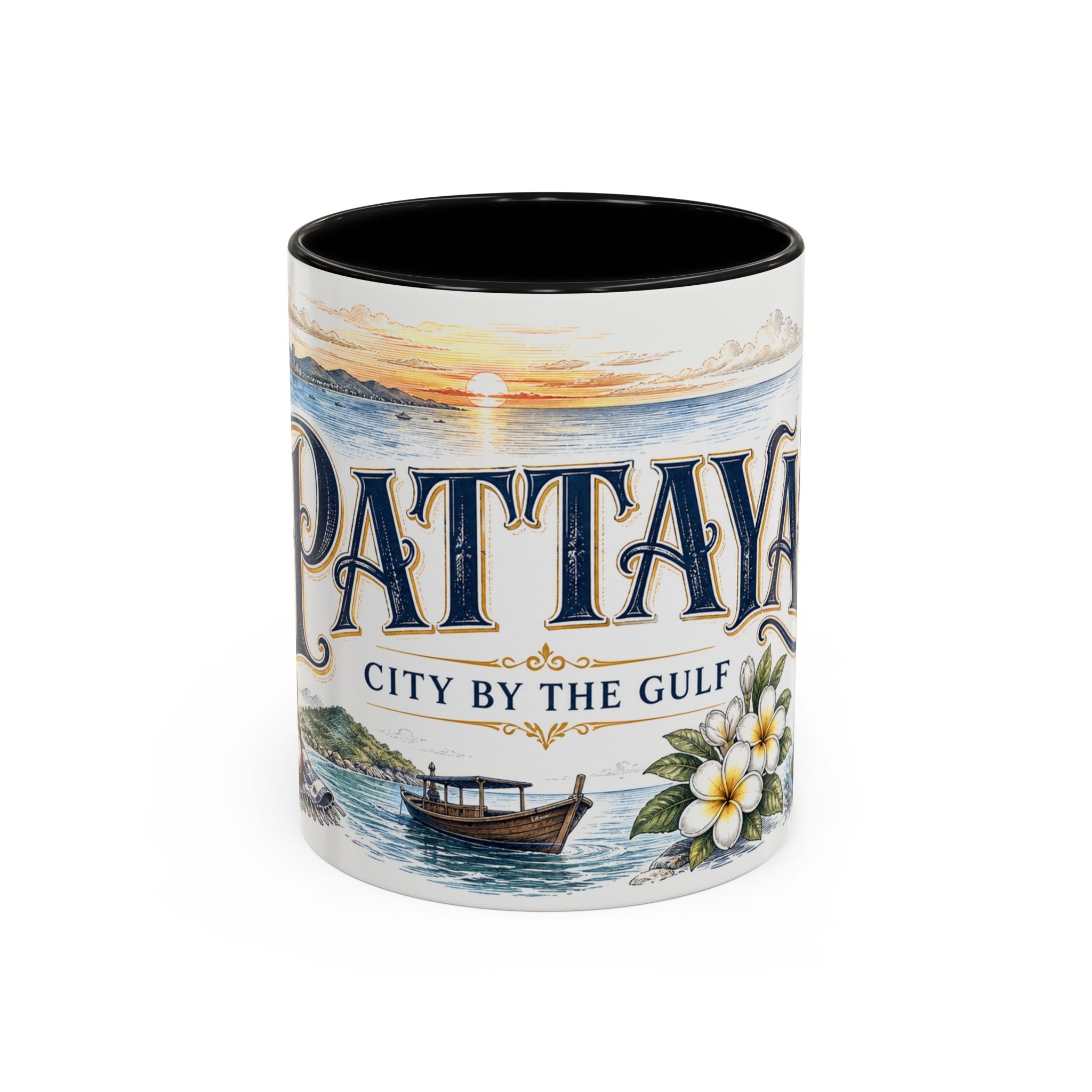 Pattaya Coffee Mug | Thailand Travel Souvenir | Vintage Illustrated City Gift | 11 oz 15 oz Accent Mug