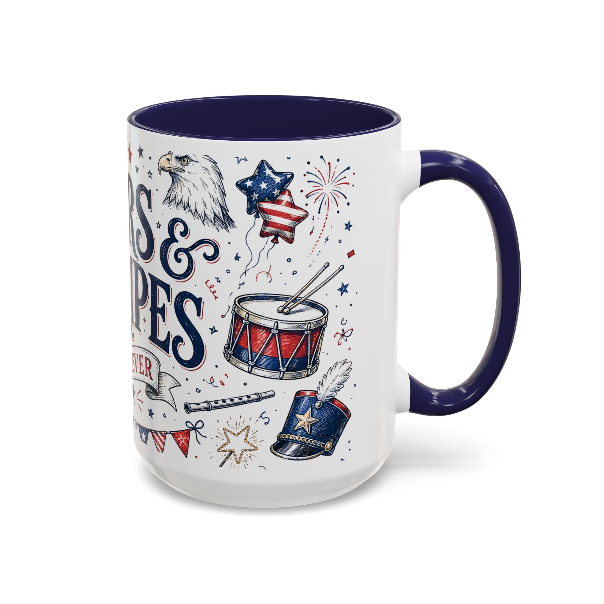 Stars and Stripes Forever Coffee Mug | Patriotic 4th of July Gift | Accent Color Ceramic 11oz 15oz