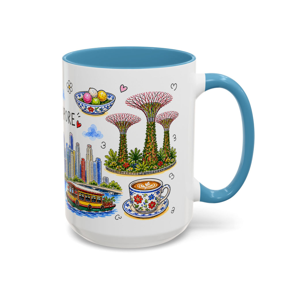 Singapore Illustrated Travel Mug | City Souvenir Accent Coffee Mug | 11oz 15oz Ceramic Cup