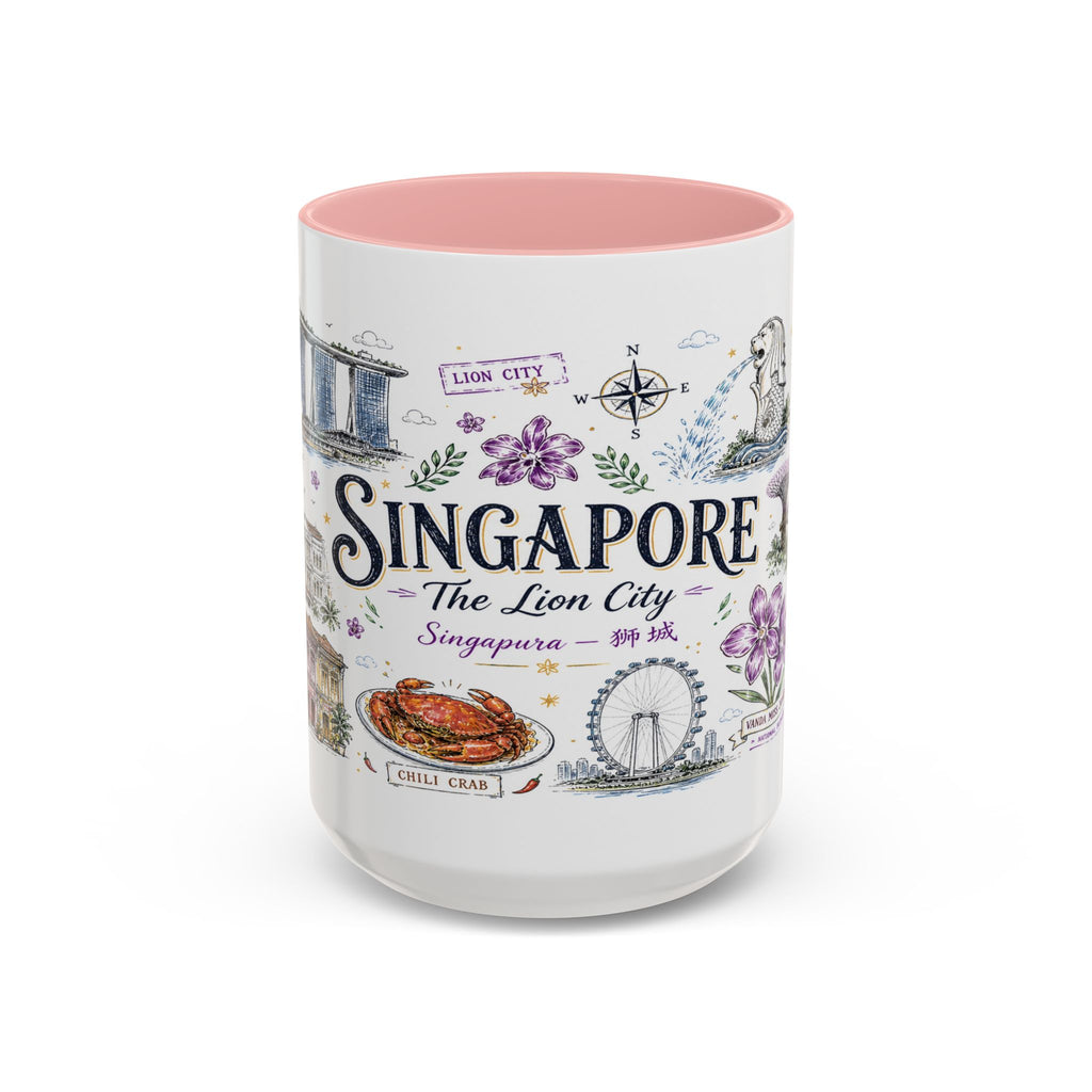 Singapore Coffee Mug | Asia Souvenir Travel Gift | Accent Color Ceramic 11oz 15oz