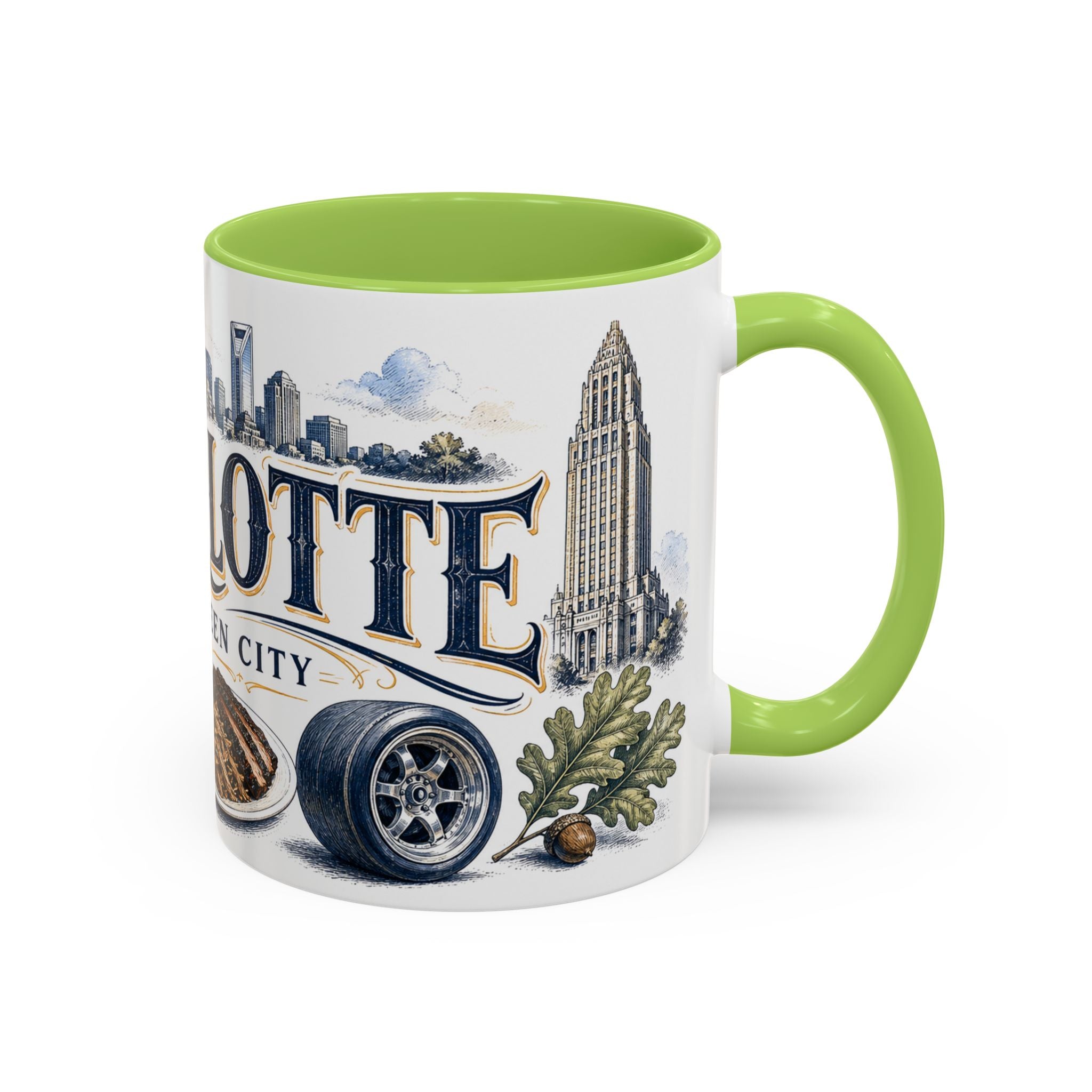 Charlotte Coffee Mug | United States Travel Souvenir | Vintage Illustrated City Gift | 11 oz 15 oz Accent Mug