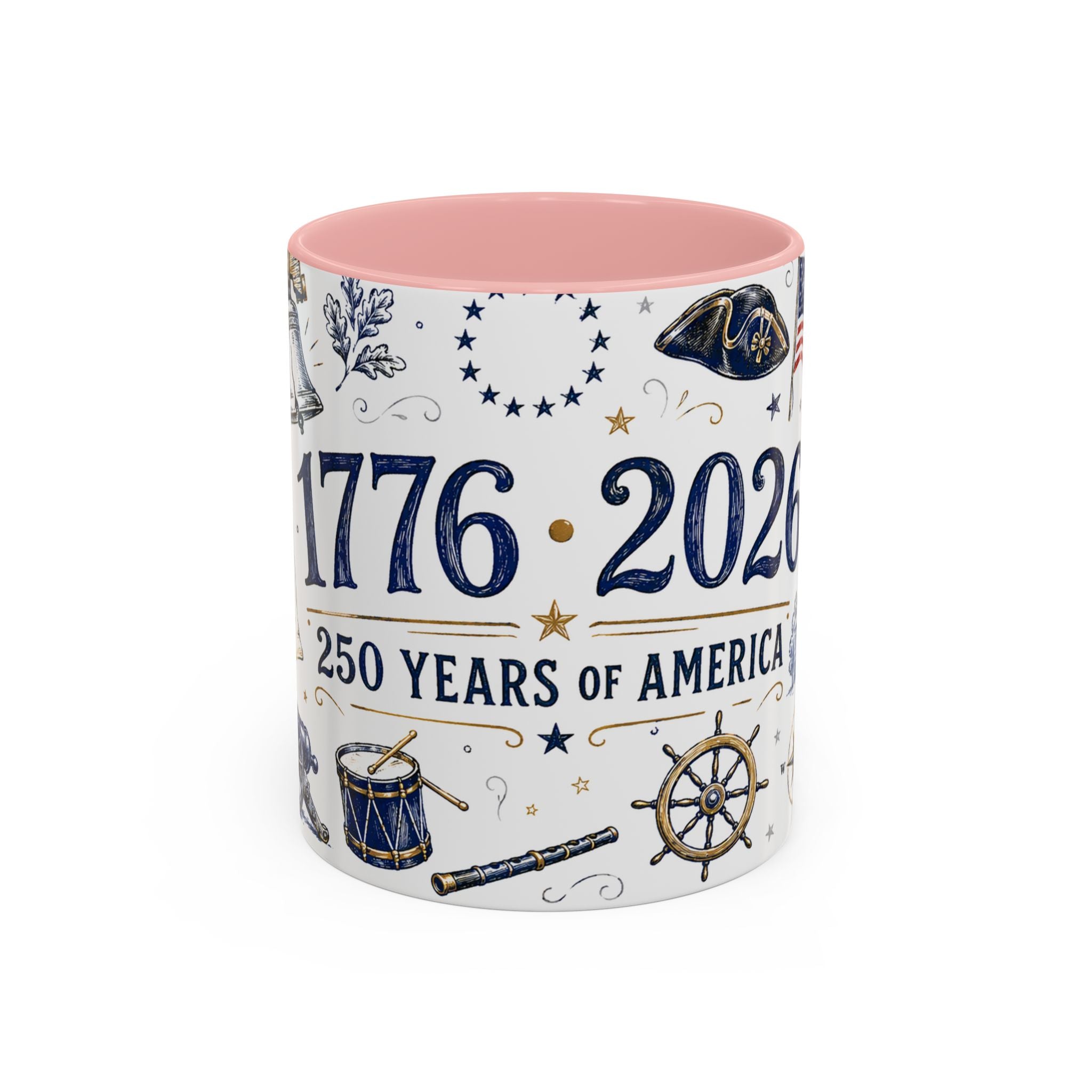 America 250 Coffee Mug | 1776-2026 Patriotic 4th of July Gift | Accent Color Ceramic 11oz 15oz