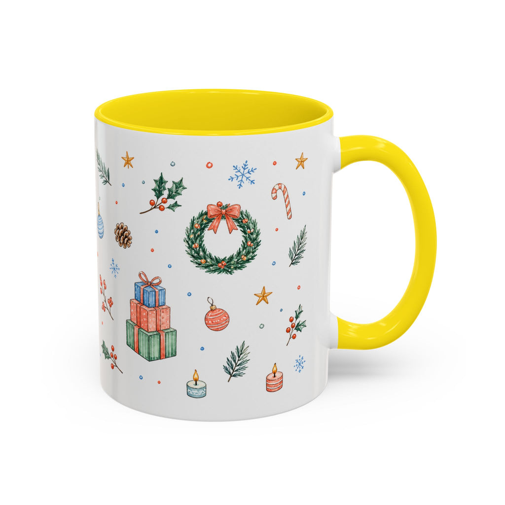 Christmas Mug | Watercolor Tree Gifts Wreath Holiday Cup | Accent Coffee Mug 11oz 15oz