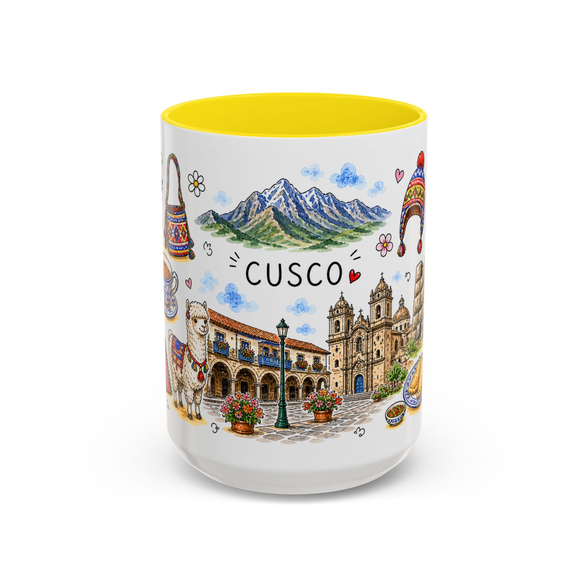 Cusco Illustrated Travel Mug | City Souvenir Accent Coffee Mug | 11oz 15oz Ceramic Cup