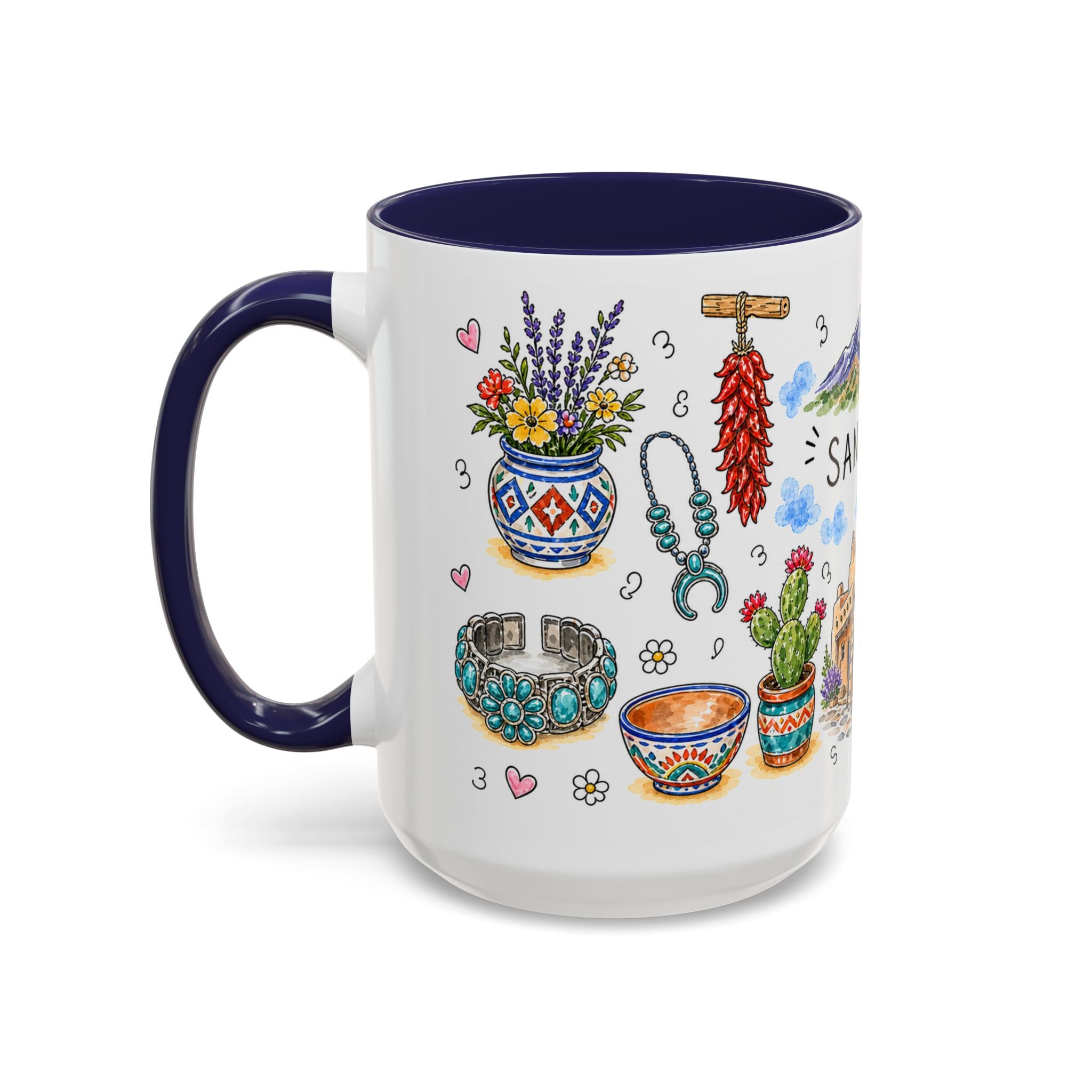 Santa Fe Illustrated Travel Mug | City Souvenir Accent Coffee Mug | 11oz 15oz Ceramic Cup