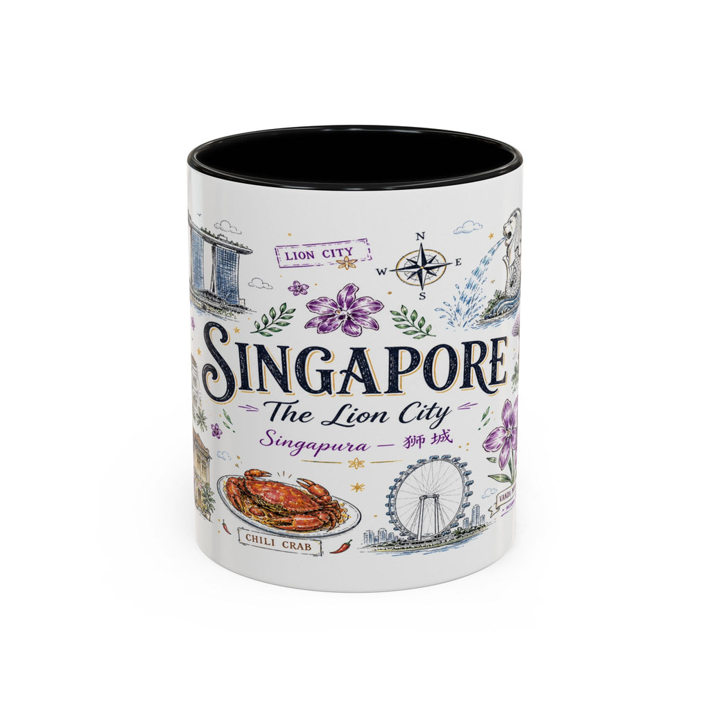 Singapore Coffee Mug | Asia Souvenir Travel Gift | Accent Color Ceramic 11oz 15oz
