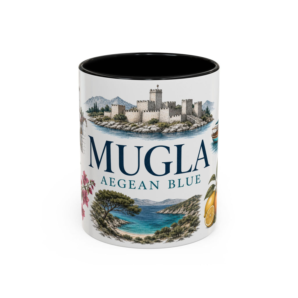 Mugla Coffee Mug | Turkey Travel Souvenir | Vintage Illustrated City Gift | 11 oz 15 oz Accent Mug