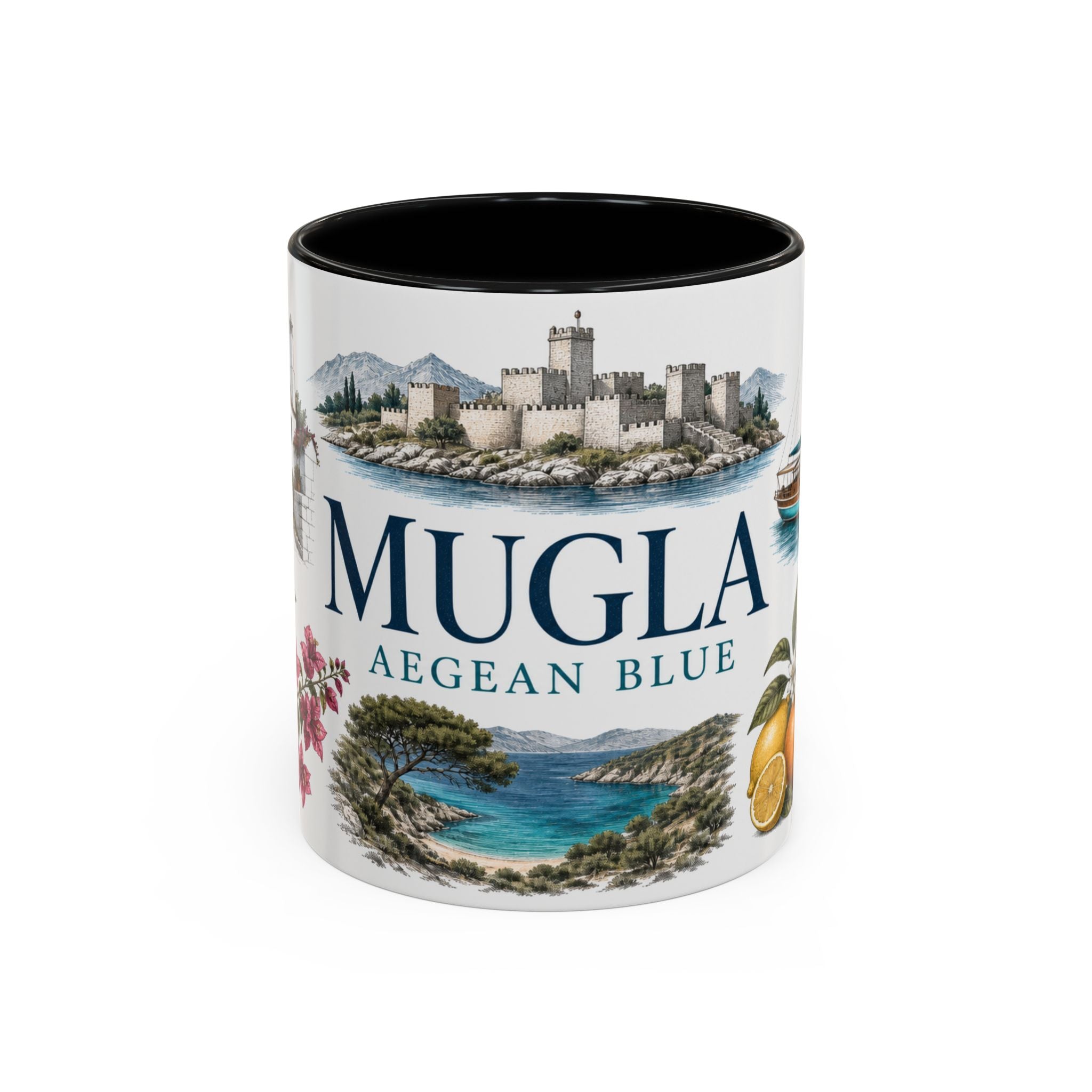 Mugla Coffee Mug | Turkey Travel Souvenir | Vintage Illustrated City Gift | 11 oz 15 oz Accent Mug