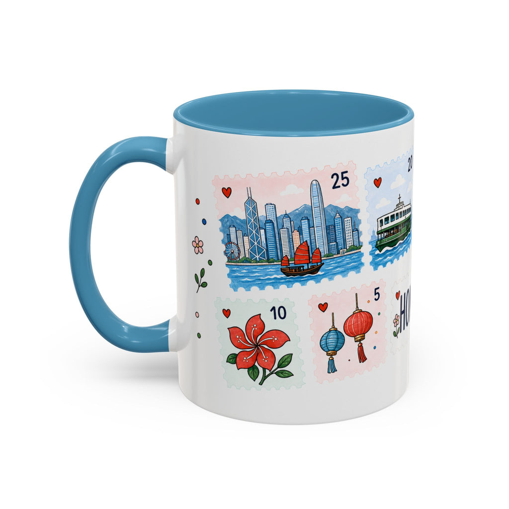 Hong Kong Coffee Mug | Postage Stamp Collage Mug | Travel Souvenir Accent Cup 11oz 15oz