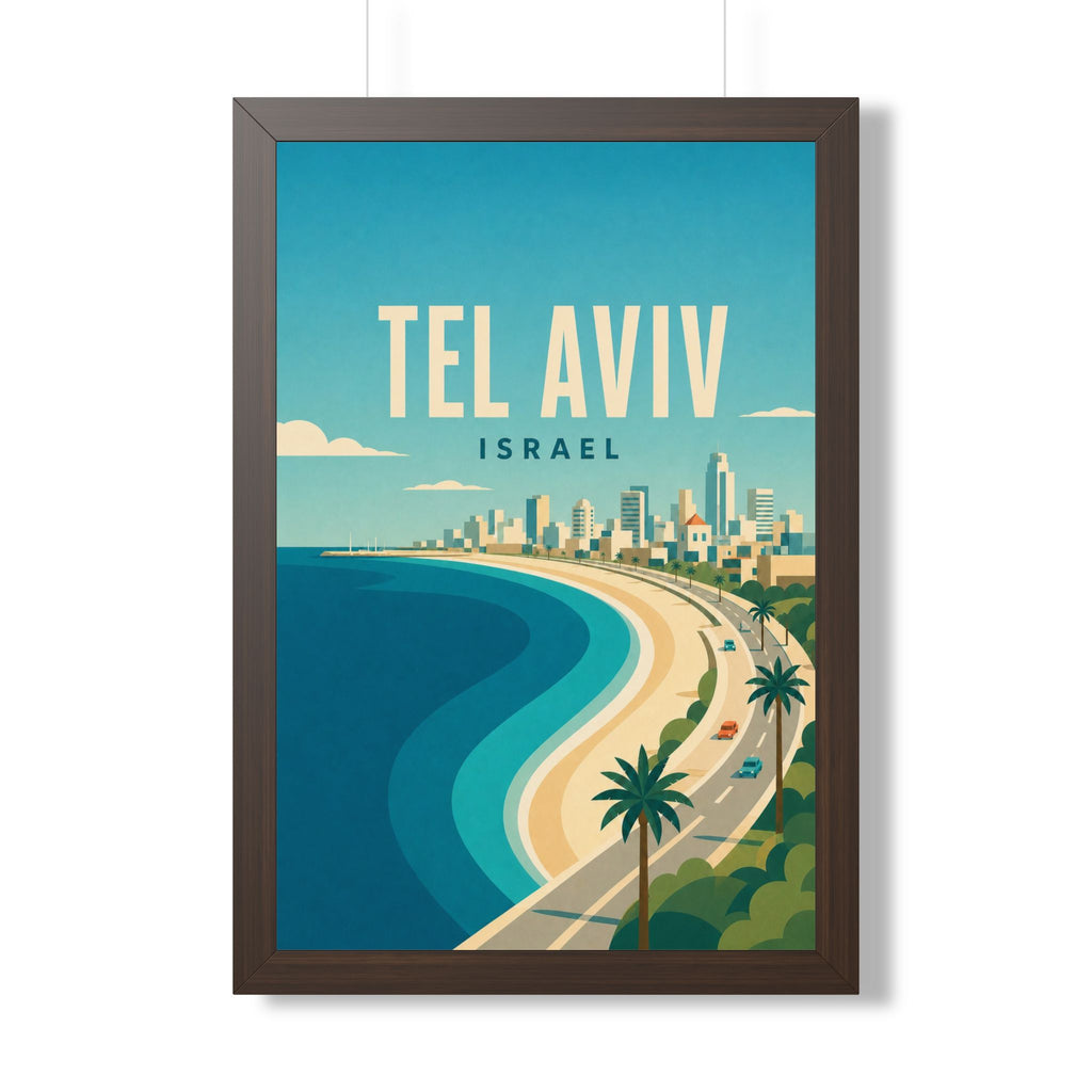 Tel Aviv Israel Framed Poster | Vintage Travel Wall Art | Black Walnut White Frame | 16x24 20x30