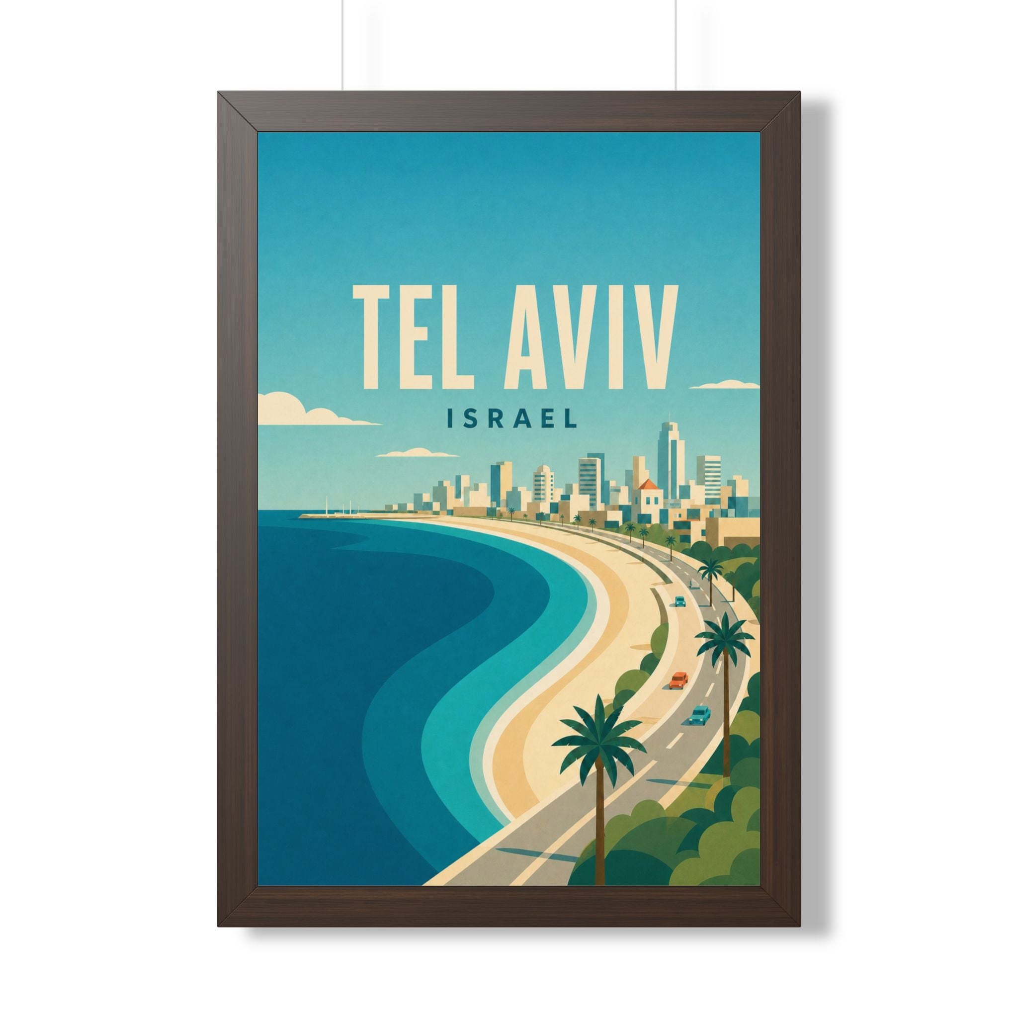 Tel Aviv Israel Framed Poster | Vintage Travel Wall Art | Black Walnut White Frame | 16x24 20x30