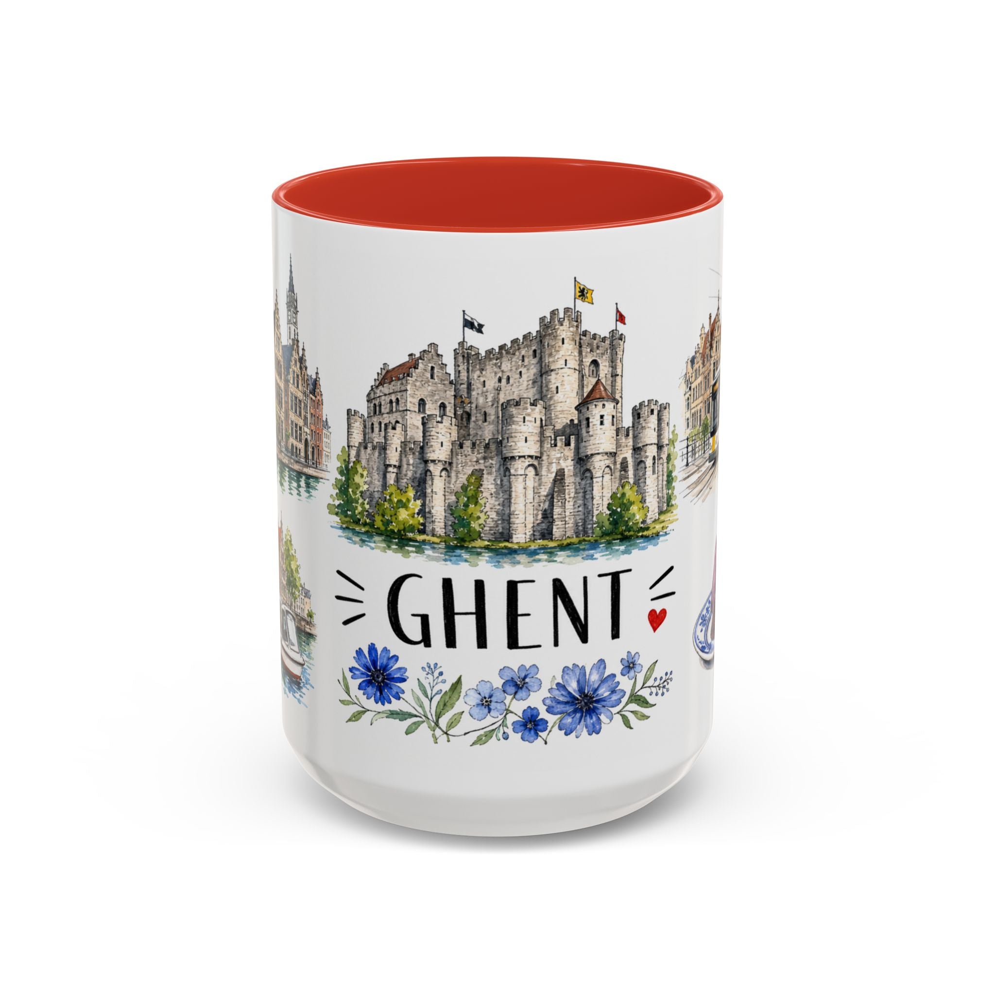 Ghent Illustrated Travel Mug | City Souvenir Accent Coffee Mug | 11oz 15oz Ceramic Cup
