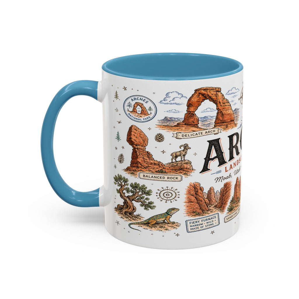 Arches Coffee Mug | National Park Hiking Utah Gift | Accent Color Ceramic 11oz 15oz