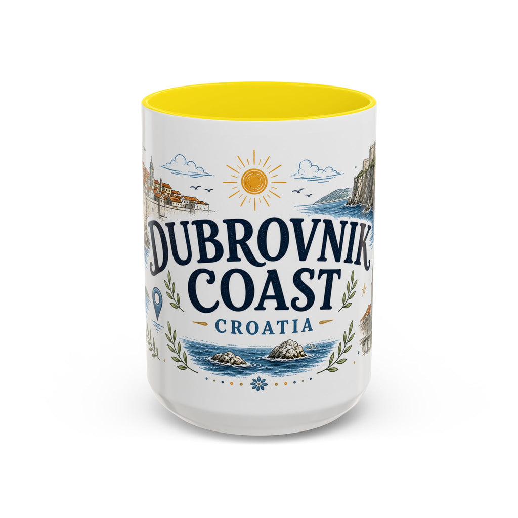 Dubrovnik Coast Coffee Mug | Travel Destination Souvenir Gift | Accent Color Ceramic 11oz 15oz