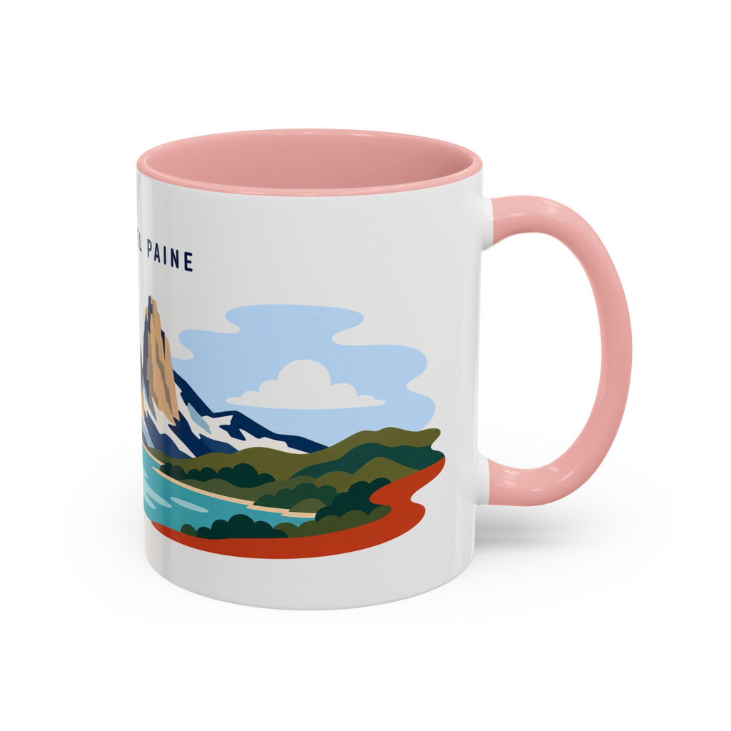Torres del Paine Coffee Mug | Travel Destination Souvenir Gift | Accent Color Ceramic 11oz 15oz