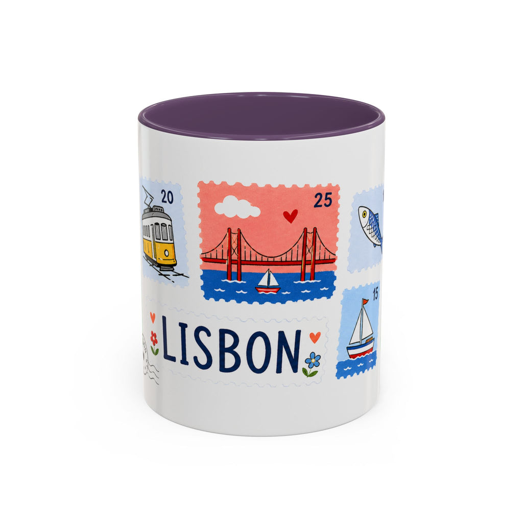 Lisbon Coffee Mug | Postage Stamp Collage Mug | Travel Souvenir Accent Cup 11oz 15oz