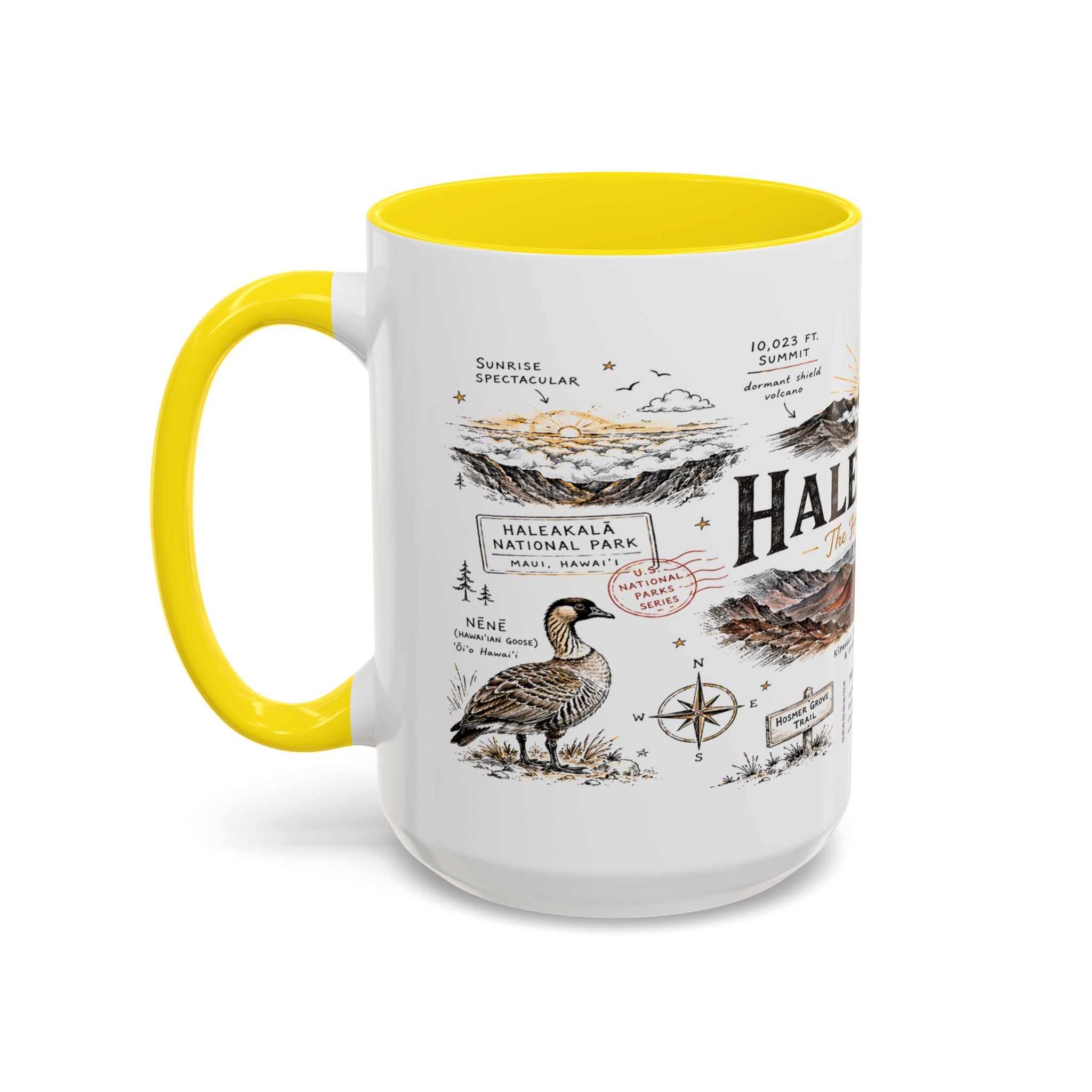 Haleakala National Park Coffee Mug | Hawaii Maui Sunrise Crater Gift | Accent Color Ceramic 11oz 15oz