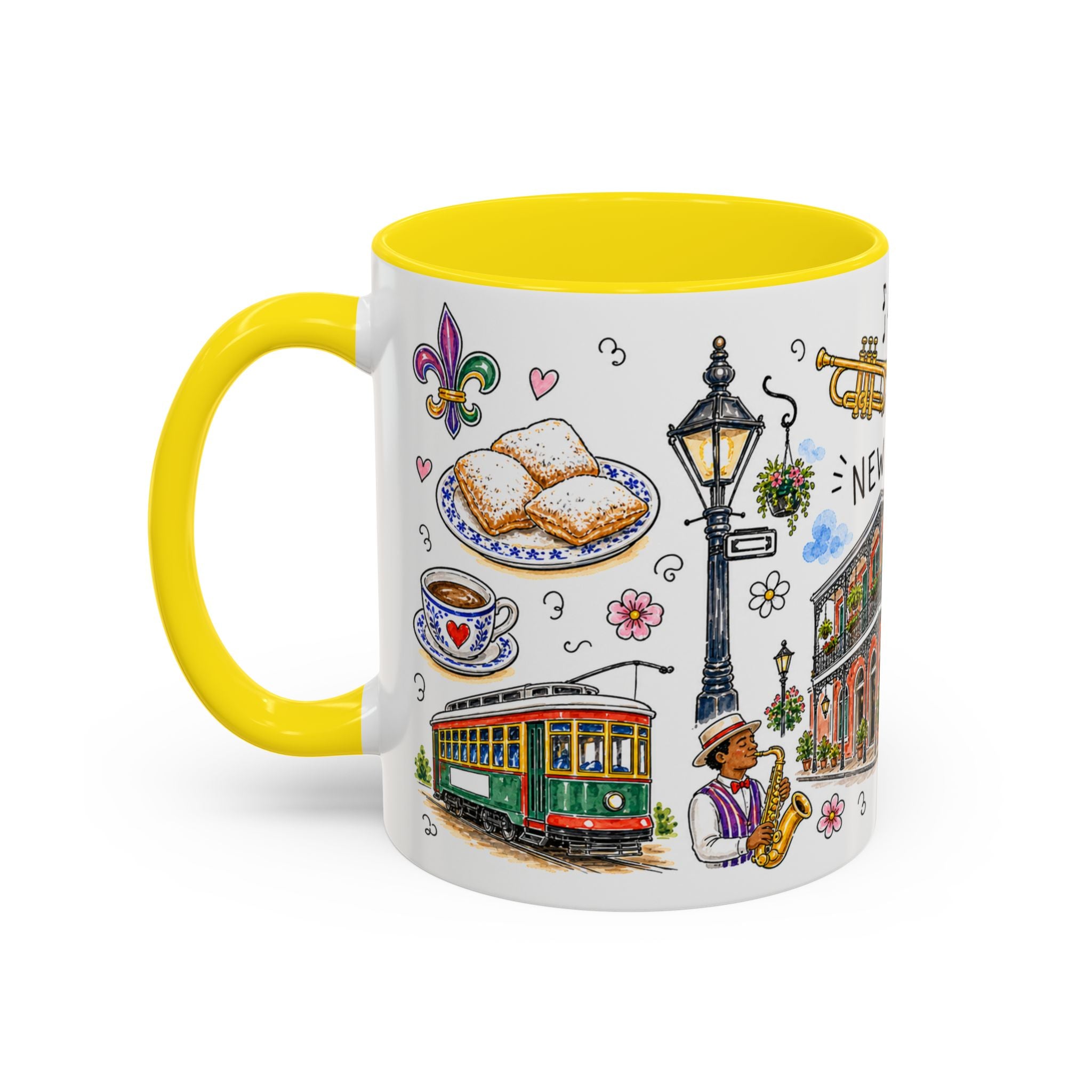 New Orleans Illustrated Travel Mug | City Souvenir Accent Coffee Mug | 11oz 15oz Ceramic Cup