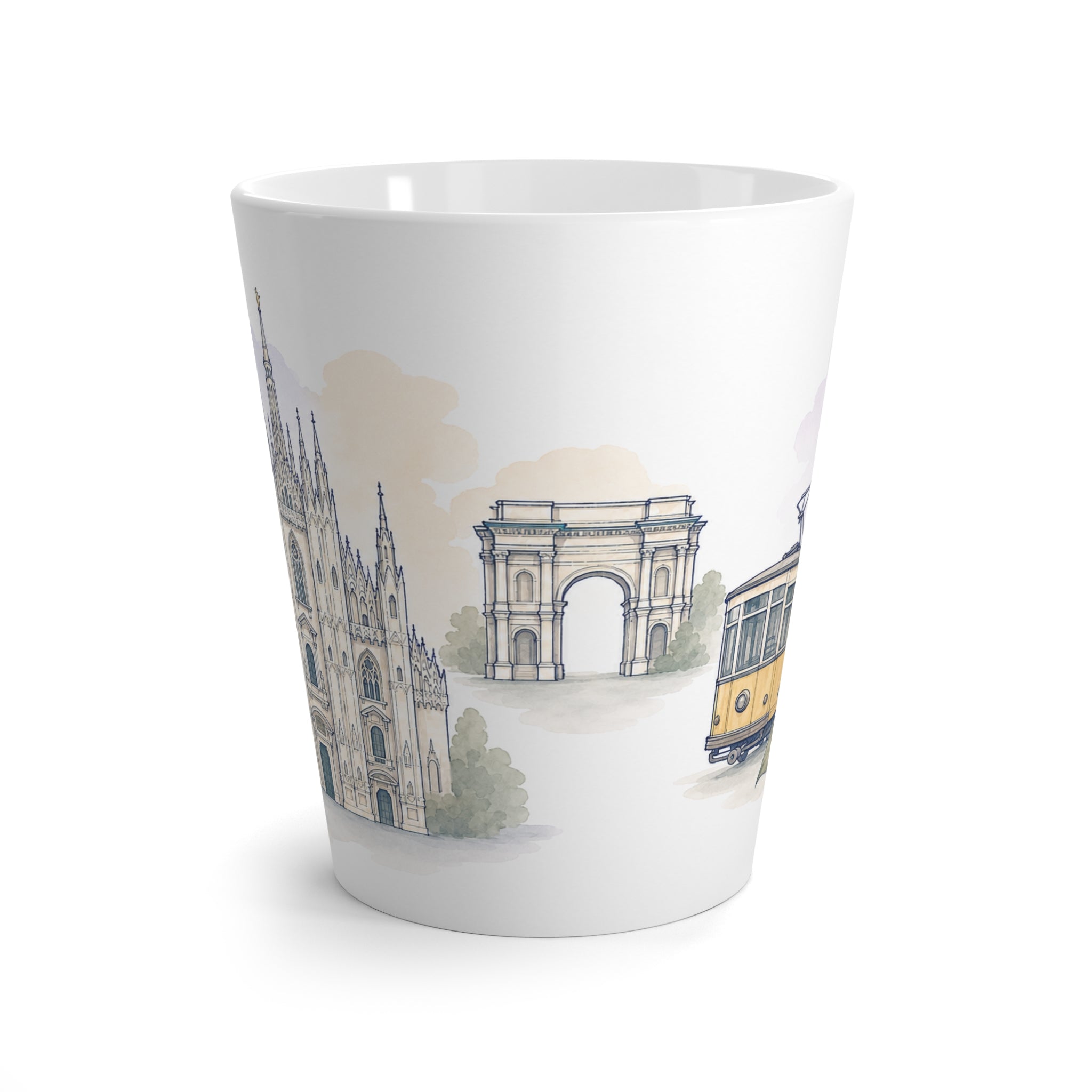 Milan Latte Mug | Watercolor City Travel Mug | 12 oz Ceramic Souvenir Gift