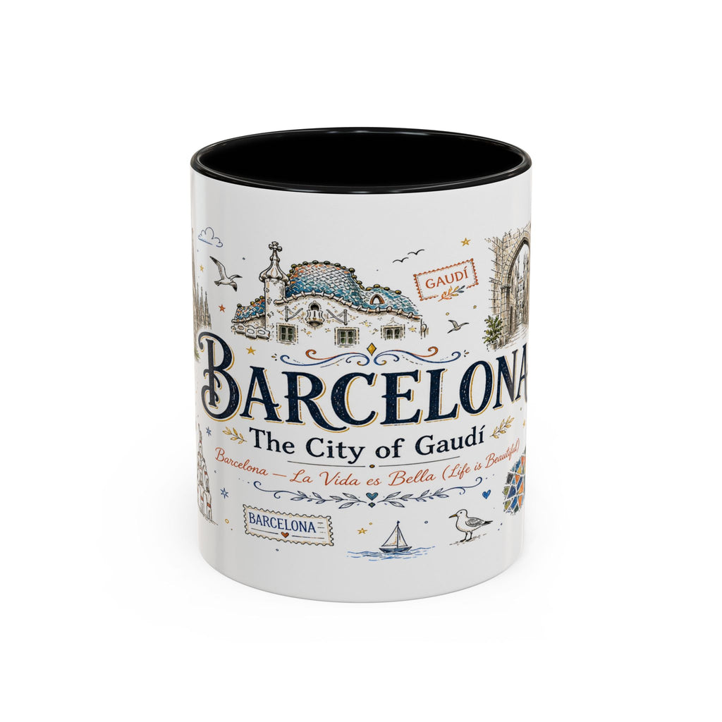 Barcelona Coffee Mug | Spain Souvenir Travel Gift | Accent Color Ceramic 11oz 15oz