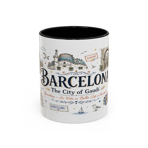 Barcelona Coffee Mug | Spain Souvenir Travel Gift | Accent Color Ceramic 11oz 15oz