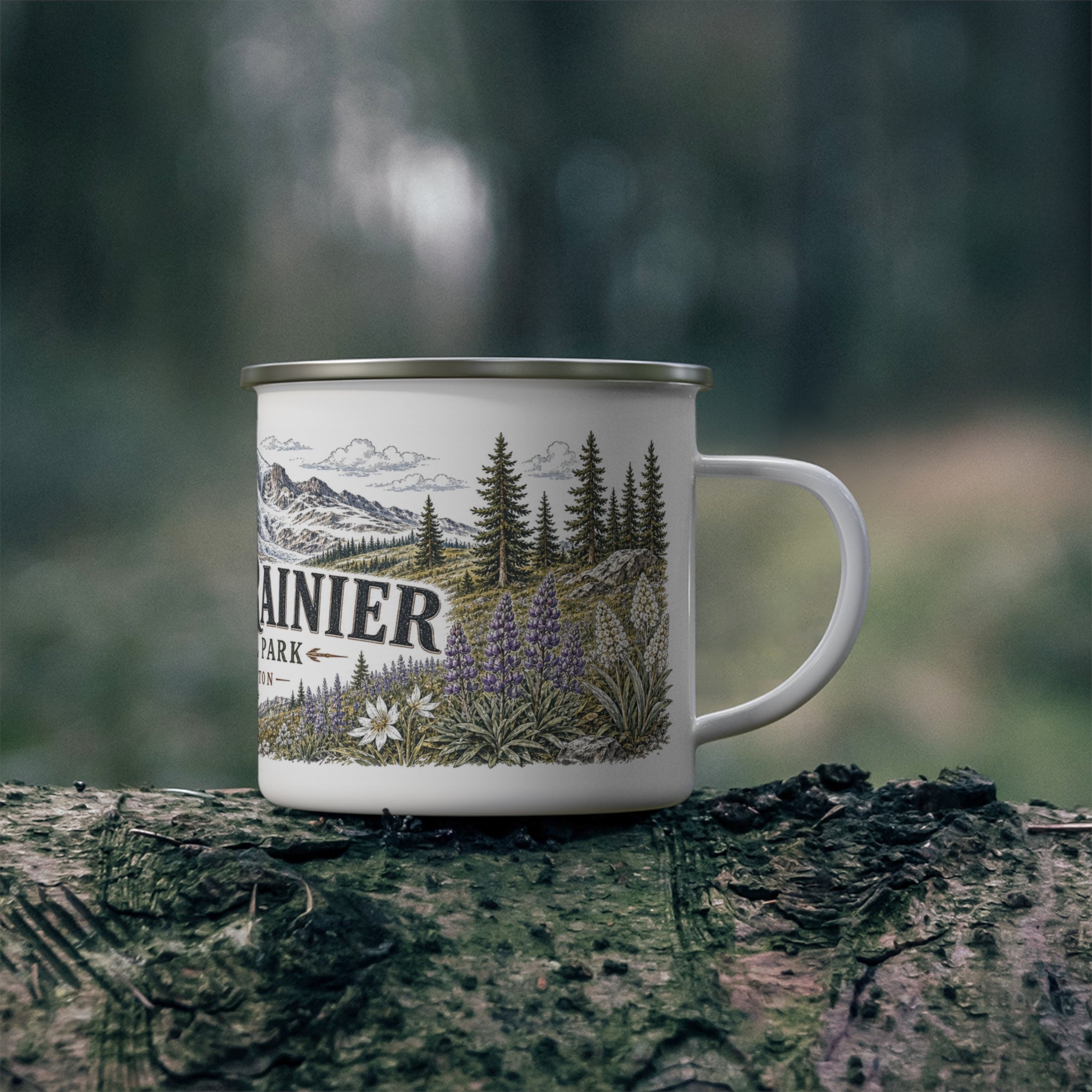 Mount Rainier National Park Vintage Enamel Camping Mug | 12oz National Park Hiking Gift