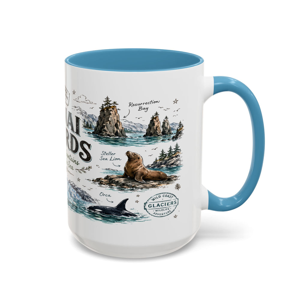 Kenai Fjords National Park Coffee Mug | Alaska Coastal Wildlife Hiking Gift | Accent Color Ceramic 11oz 15oz