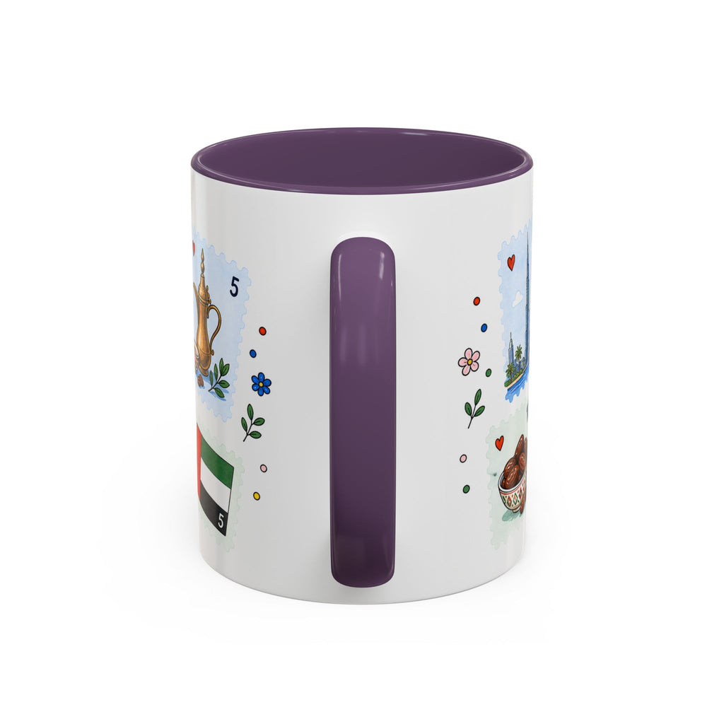 Dubai Coffee Mug | Postage Stamp Collage Mug | Travel Souvenir Accent Cup 11oz 15oz