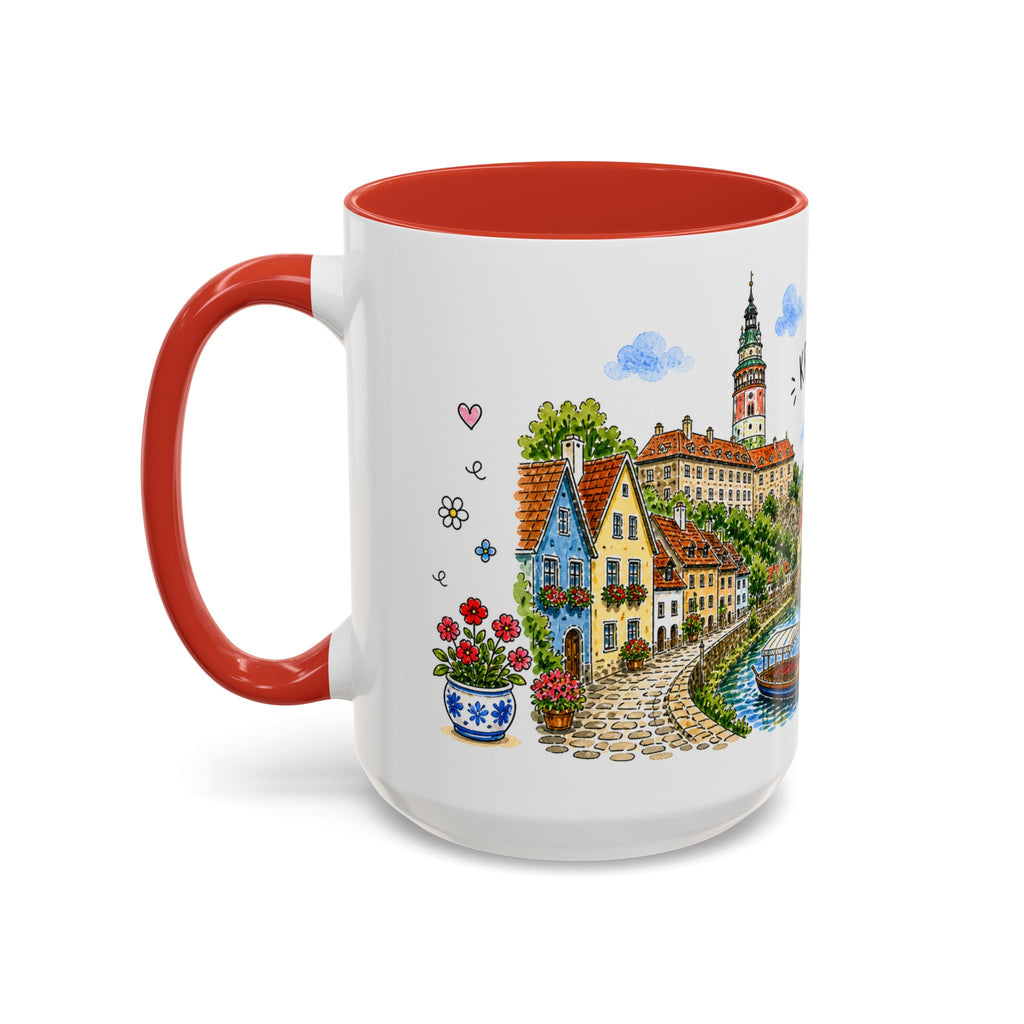 Cesky Krumlov Illustrated Travel Mug | Czechia Souvenir Accent Coffee Mug | 11oz 15oz Ceramic Cup