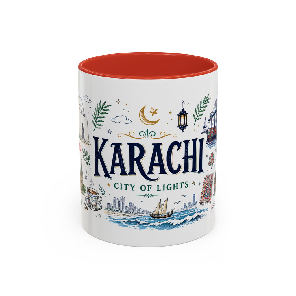Karachi Coffee Mug | Pakistan Souvenir Travel Gift | Accent Color Ceramic 11oz 15oz
