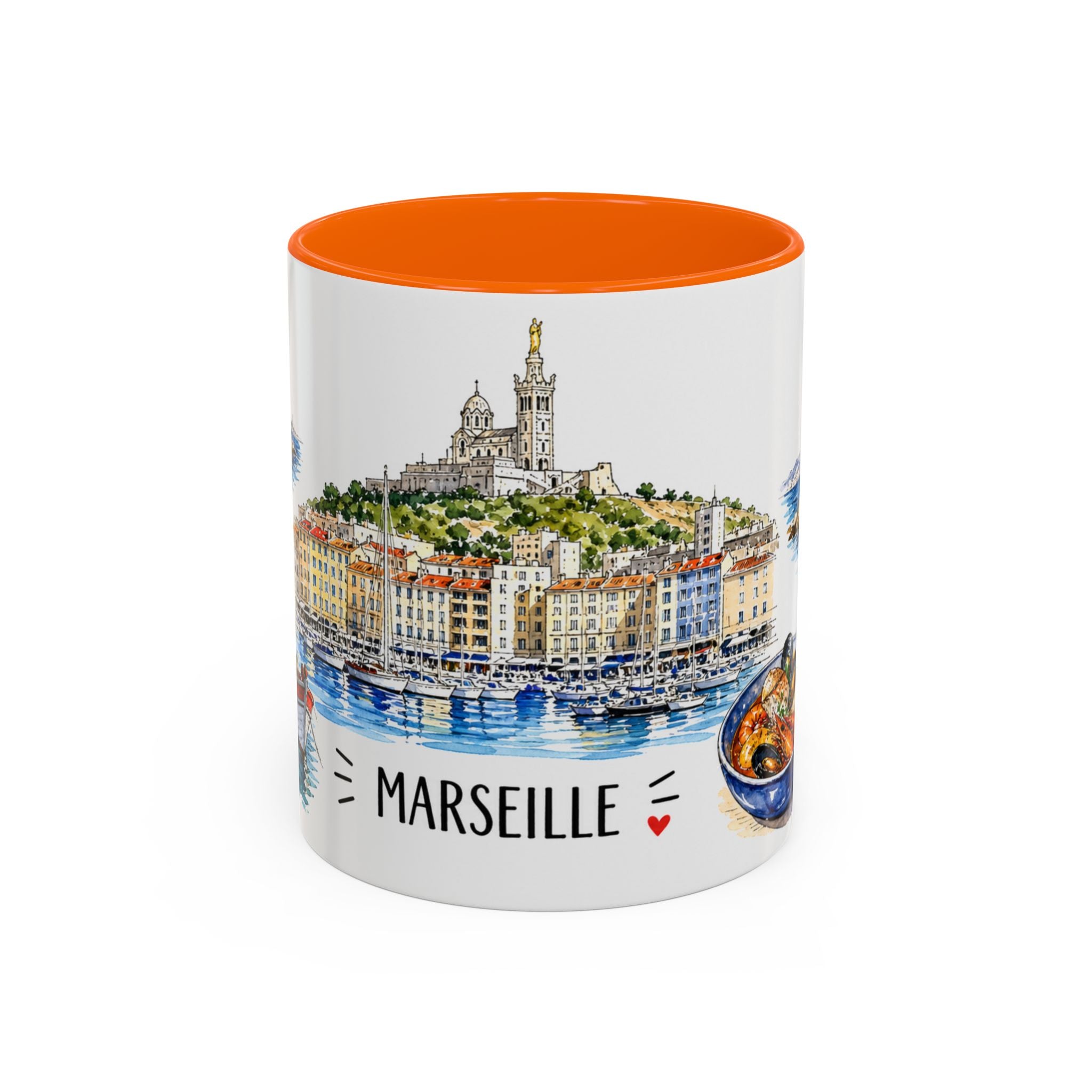Marseille Illustrated Travel Mug | City Souvenir Accent Coffee Mug | 11oz 15oz Ceramic Cup