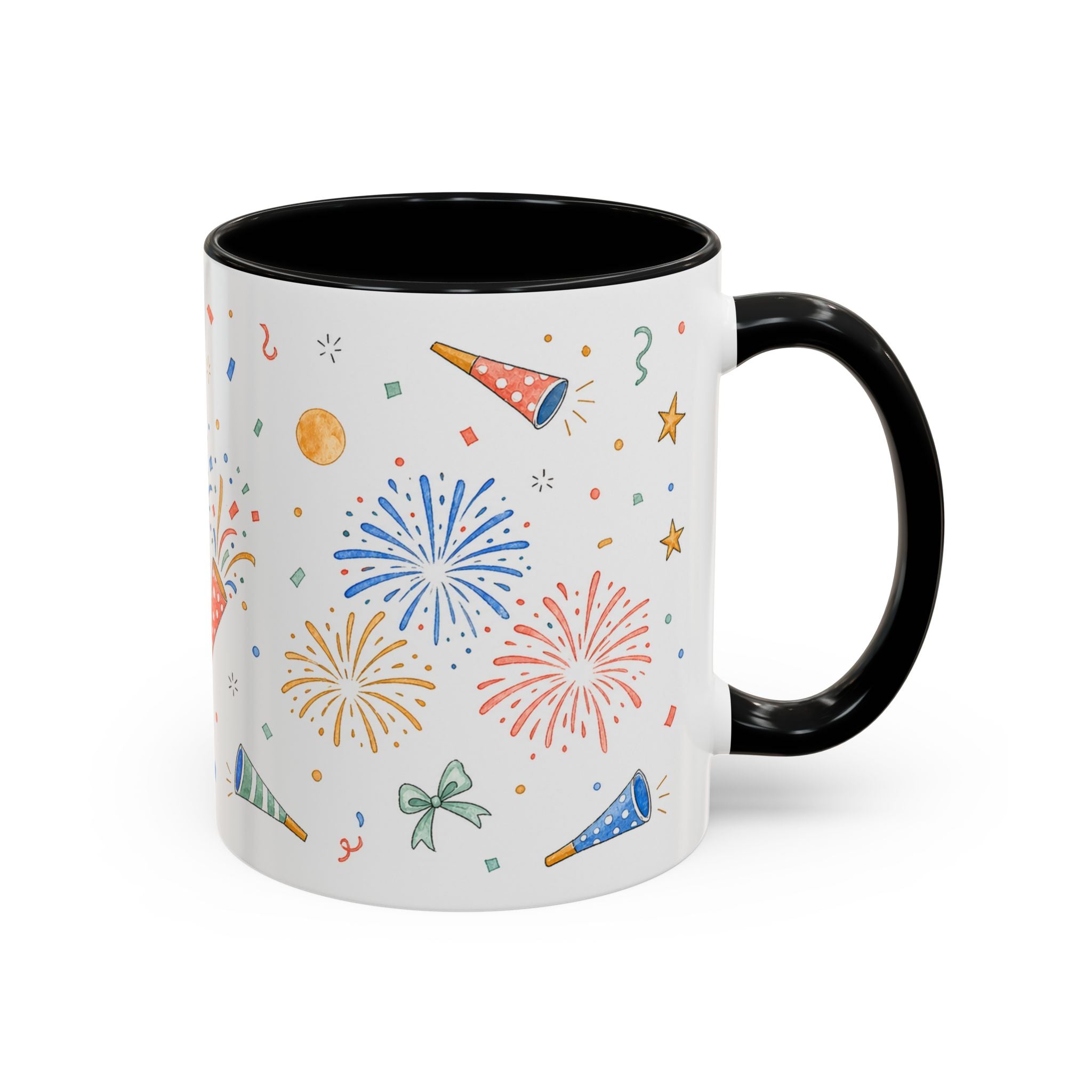 New Year Confetti Mug | Party Popper Watercolor Celebration Gift | Accent Cup 11oz 15oz