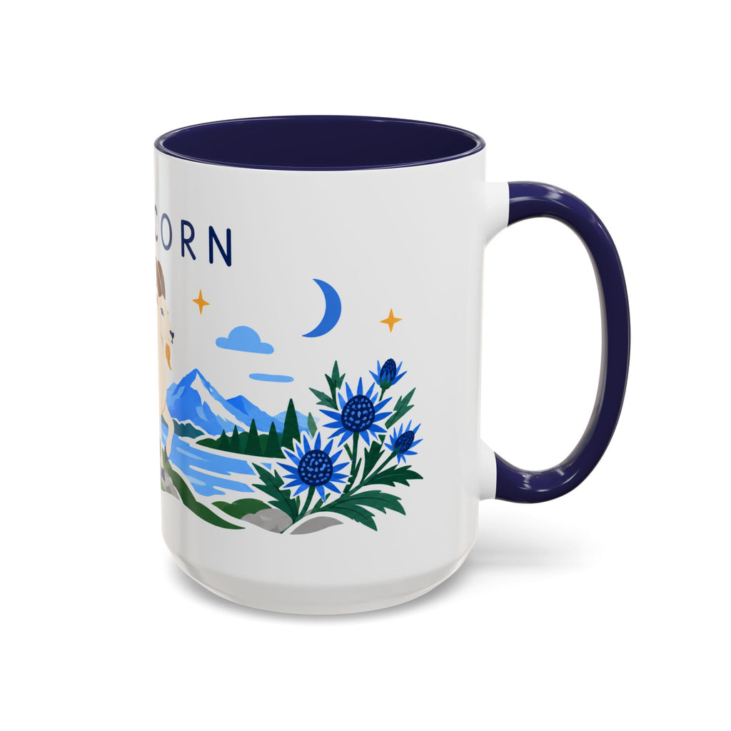 Capricorn Zodiac Coffee Mug | Sea Goat and Floral Design | Astrology Birthday Gift | 11 oz 15 oz Ceramic Accent Mug