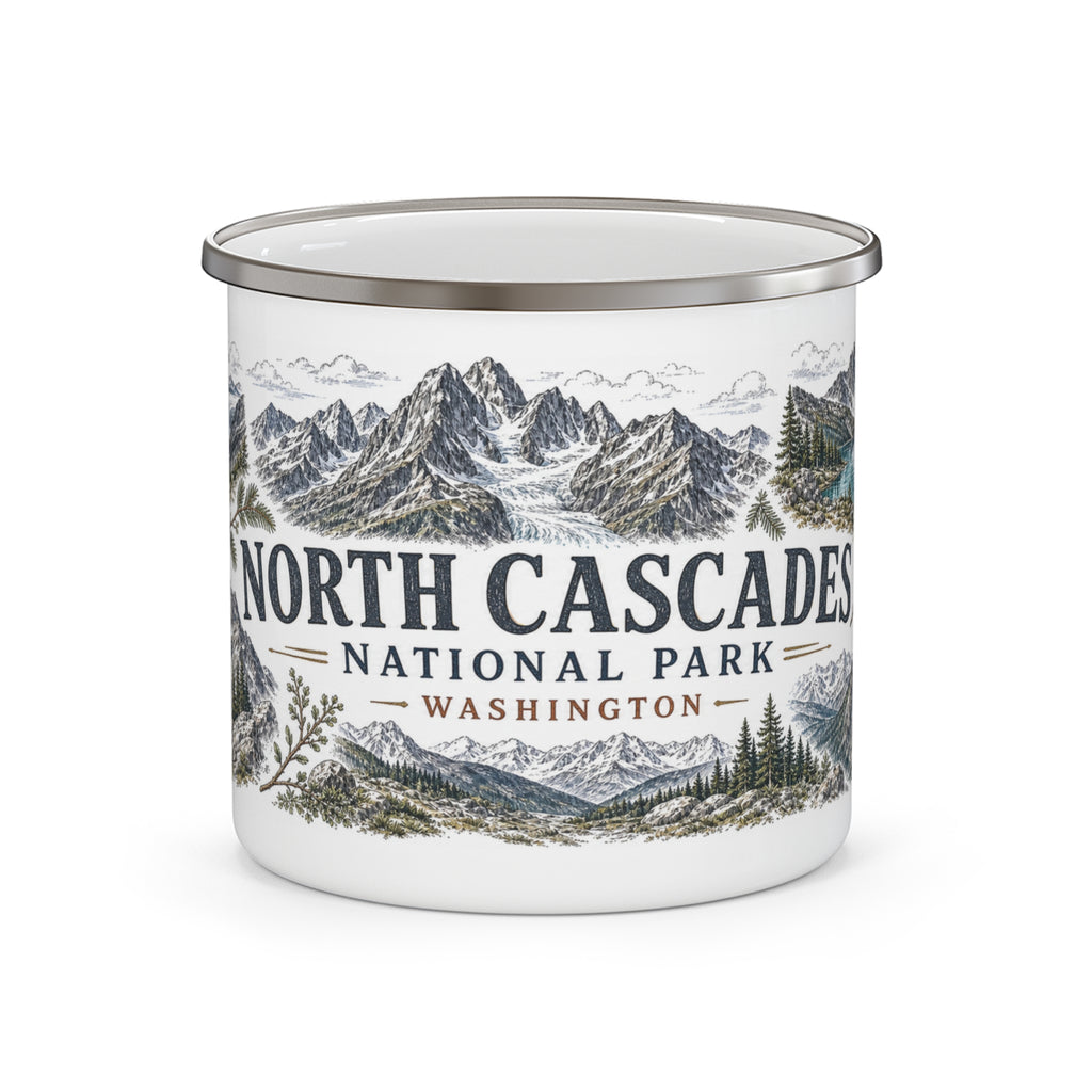 North Cascades National Park Vintage Enamel Camping Mug | 12oz National Park Hiking Gift