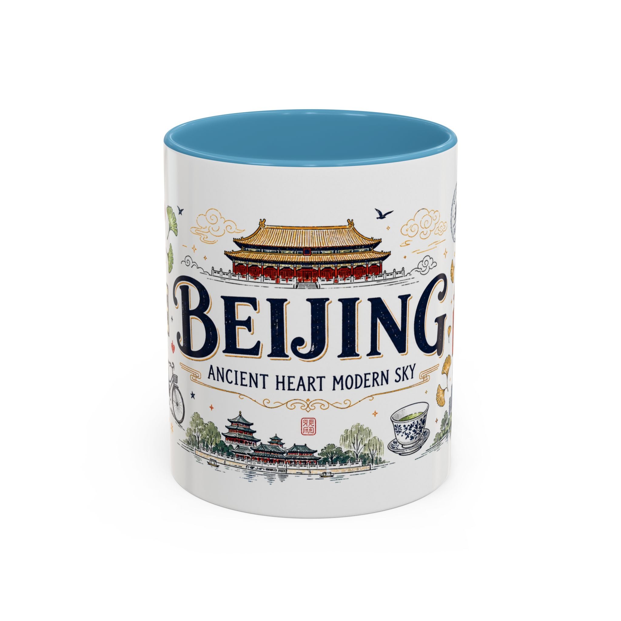 Beijing Coffee Mug | China Souvenir Travel Gift | Accent Color Ceramic 11oz 15oz