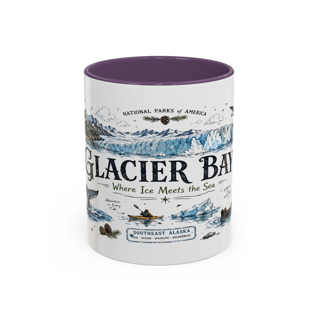 Glacier Bay National Park Coffee Mug | Alaska Wilderness Kayaking Gift | Accent Color Ceramic 11oz 15oz