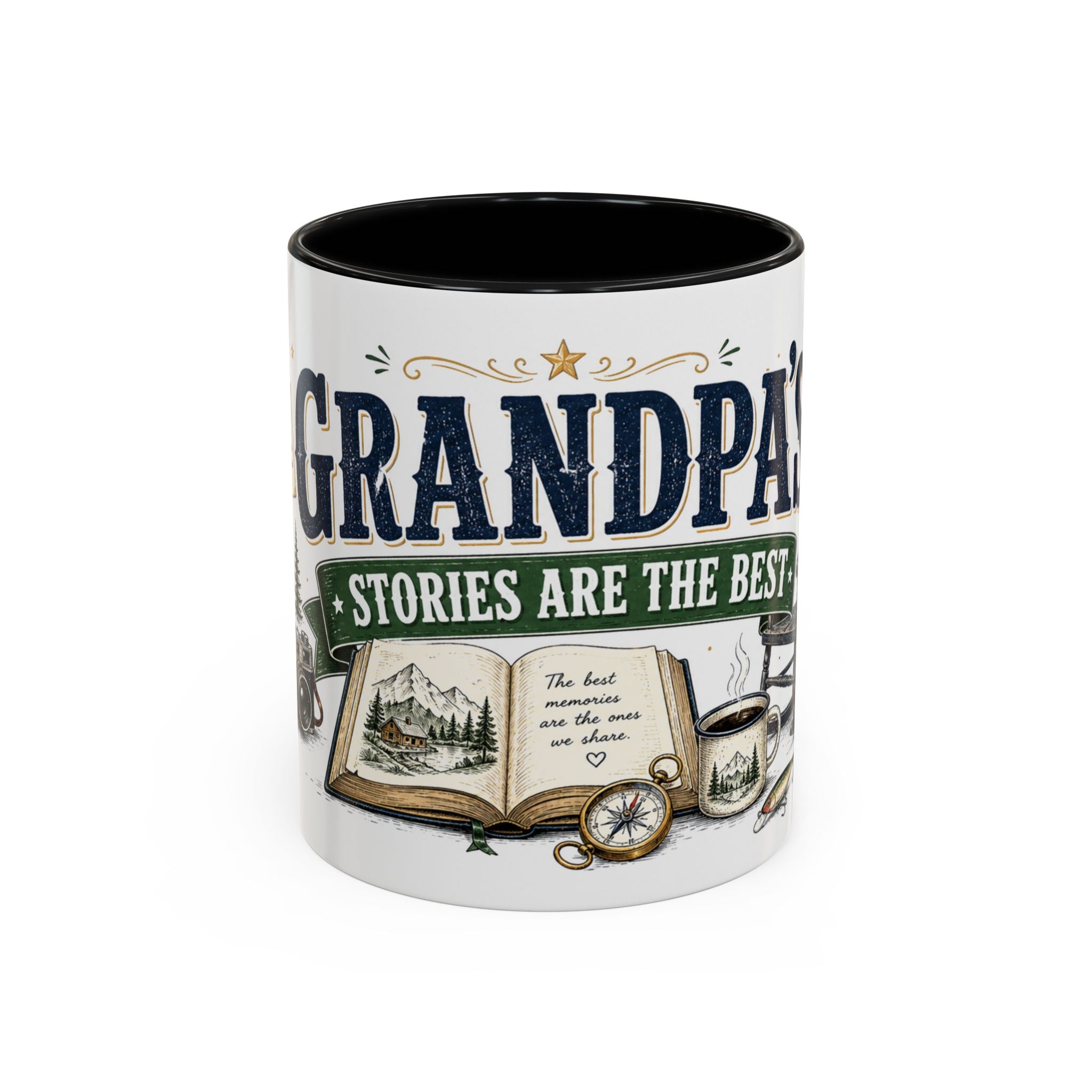 Grandpa's Stories Are The Best Coffee Mug | Gift From Grandkids | Accent Color Ceramic 11oz 15oz