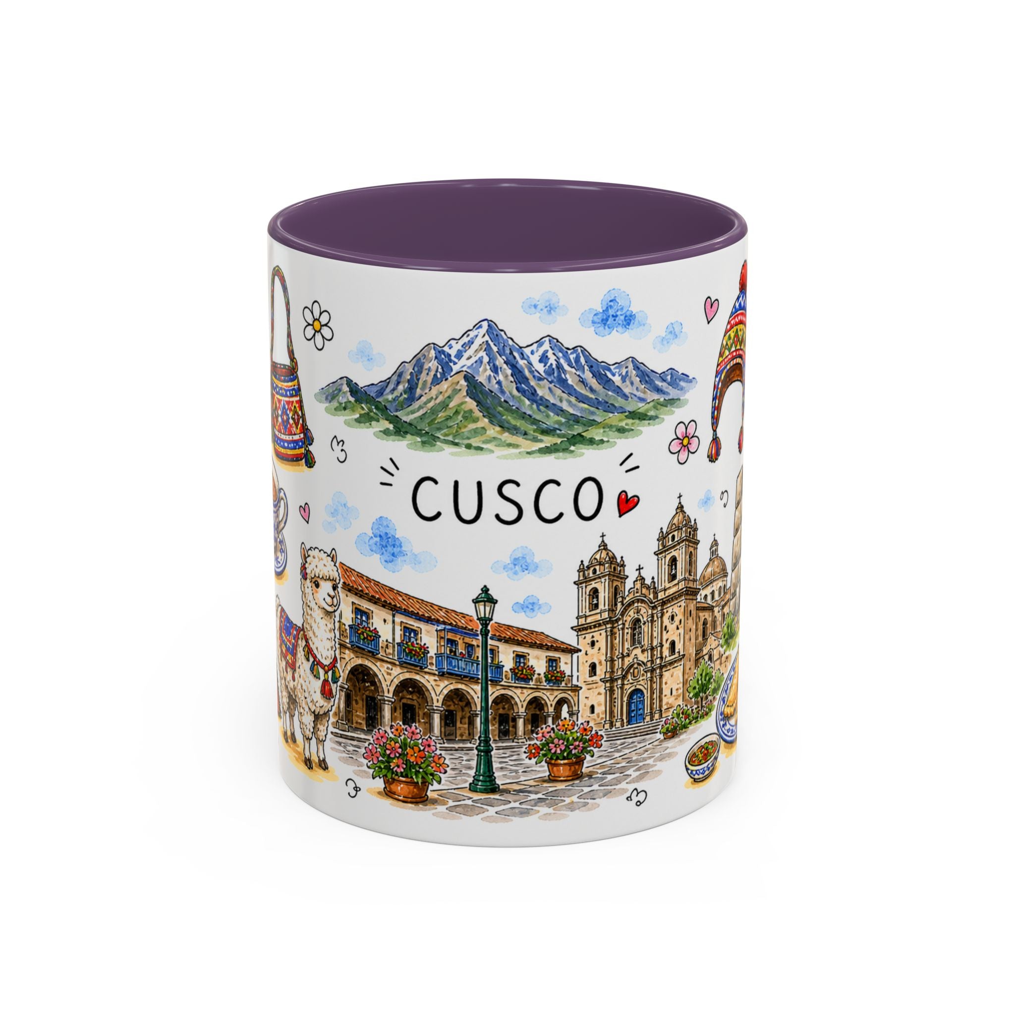 Cusco Illustrated Travel Mug | City Souvenir Accent Coffee Mug | 11oz 15oz Ceramic Cup