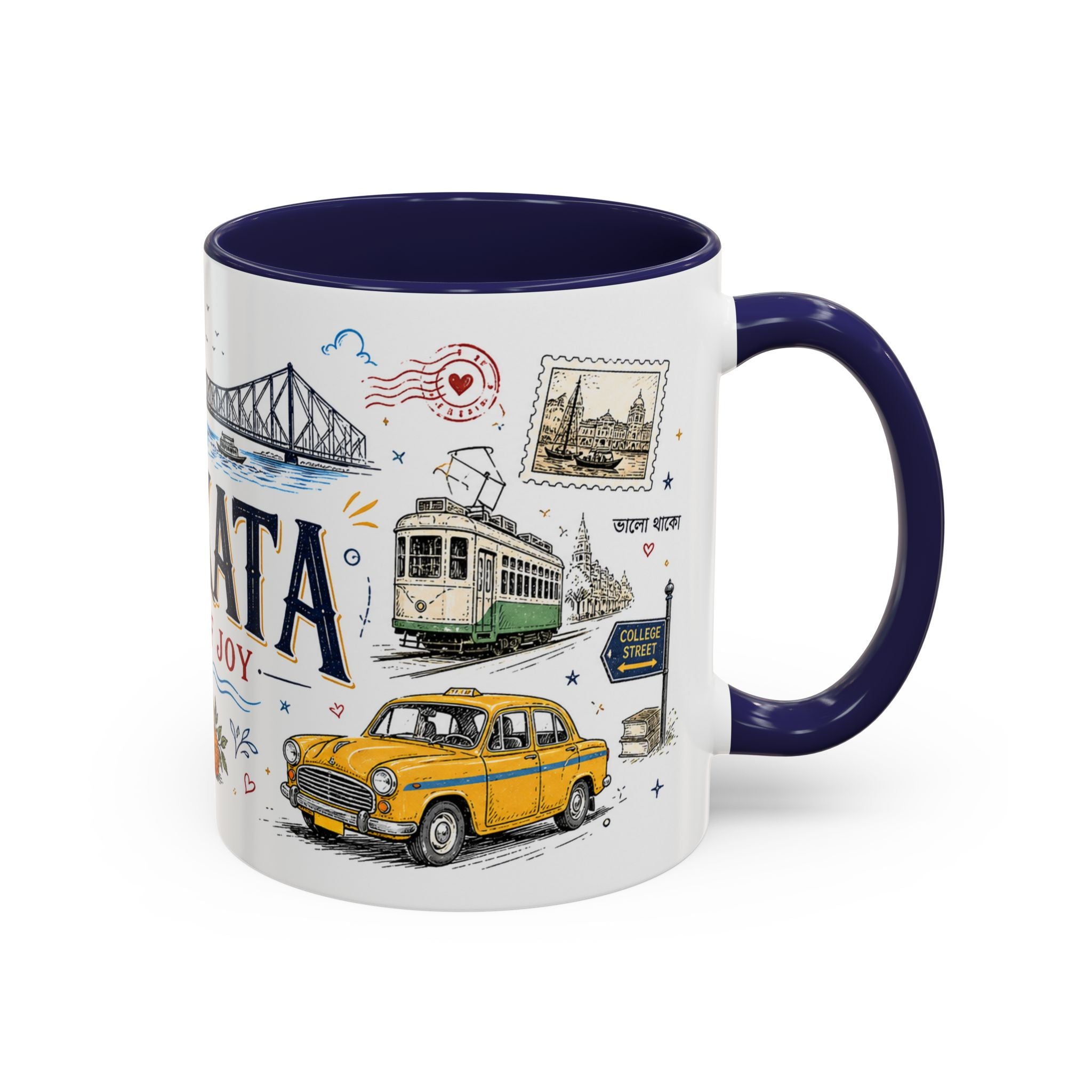 Kolkata Coffee Mug | India Souvenir Travel Gift | Accent Color Ceramic 11oz 15oz