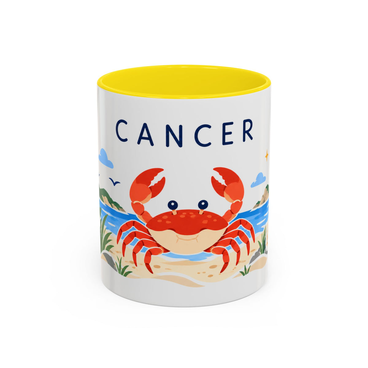 Cancer Zodiac Coffee Mug | Crab and Coastal Design | Astrology Birthday Gift | 11 oz 15 oz Ceramic Accent Mug